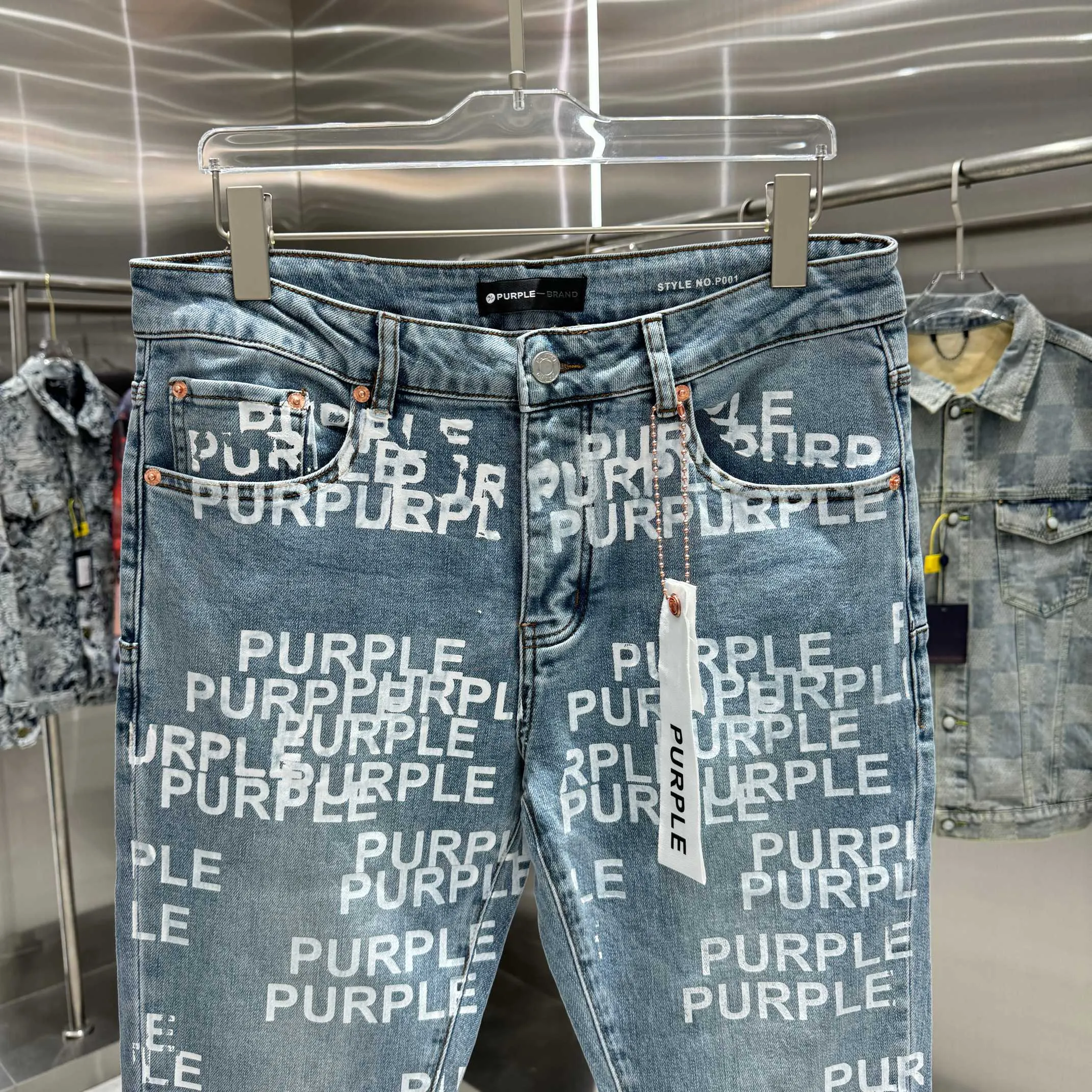 🅿️310 Purple Brand full-print letter craft street fashion slim fit stretch jeans color blue code number 30 32 34 36 38