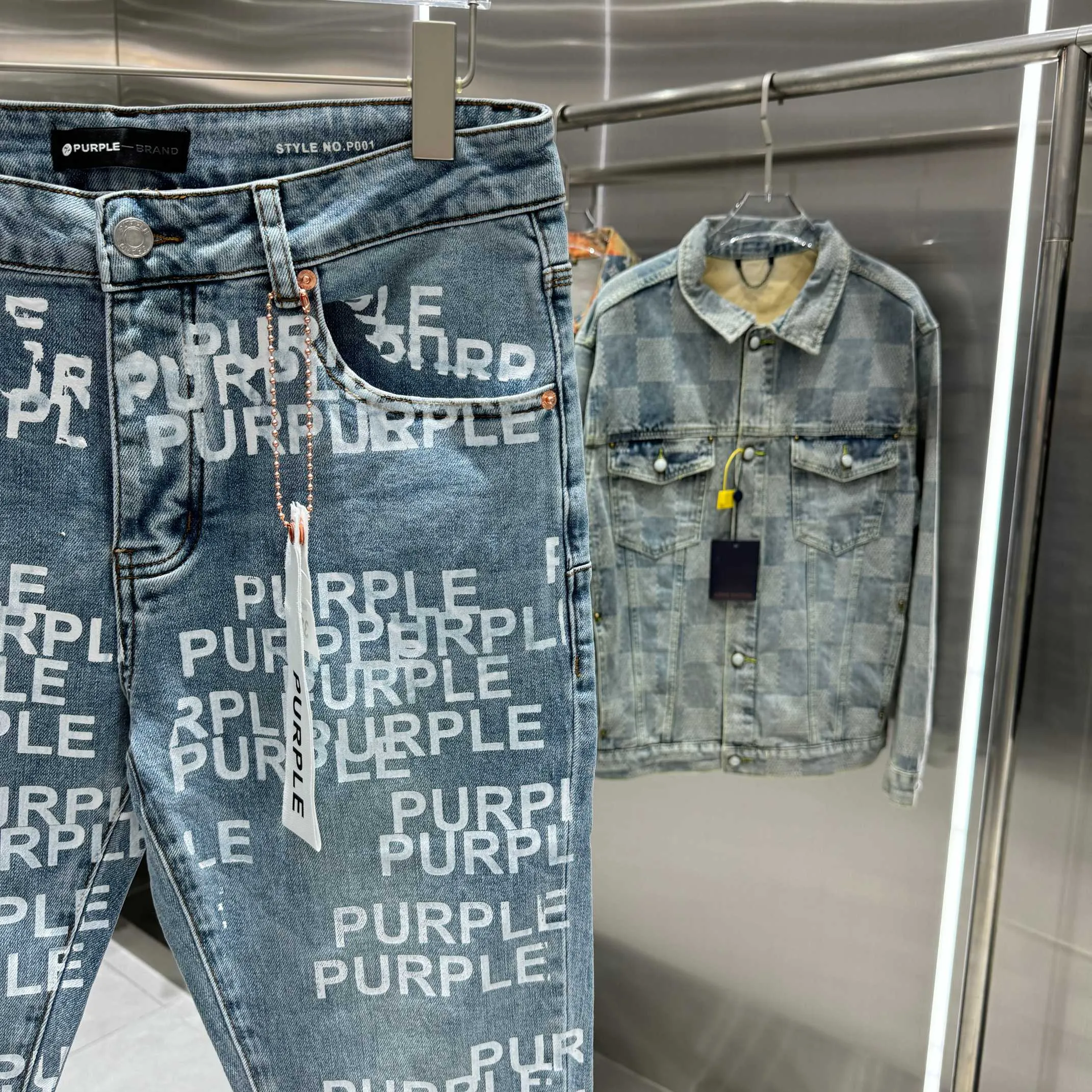 🅿️310 Purple Brand full-print letter craft street fashion slim fit stretch jeans color blue code number 30 32 34 36 38