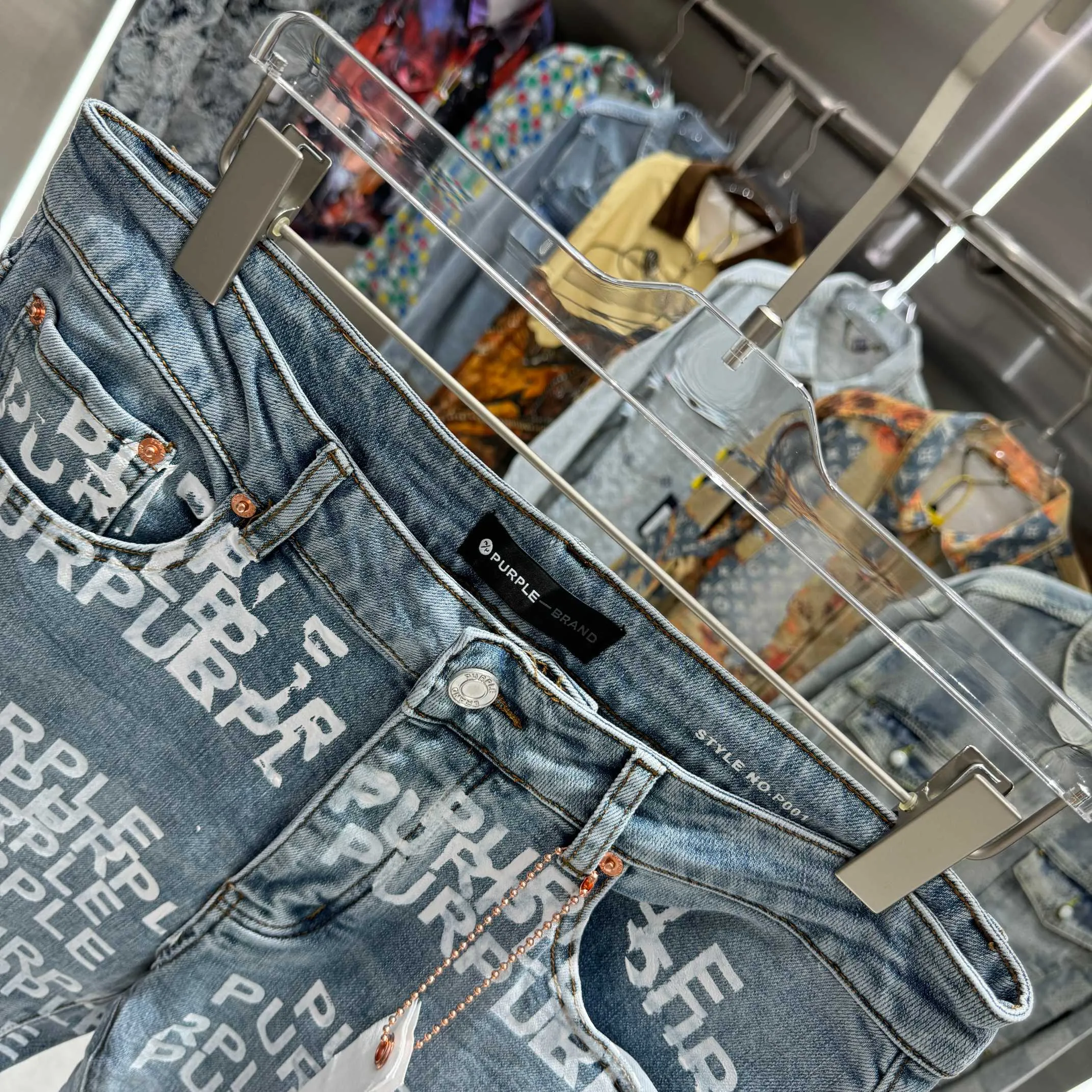 🅿️310 Purple Brand full-print letter craft street fashion slim fit stretch jeans color blue code number 30 32 34 36 38