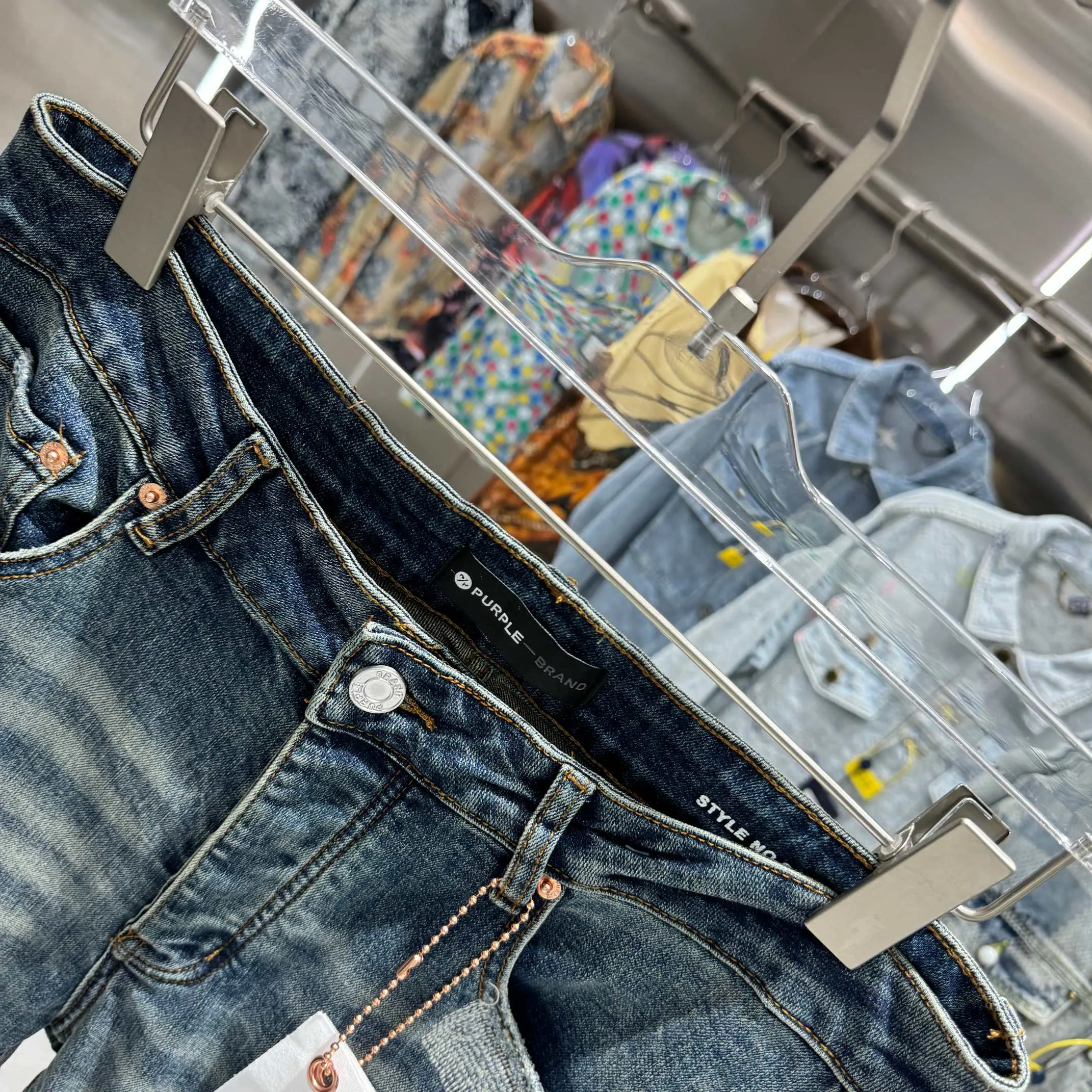🅿️310 Purple Brand ripped embroidery factory street fashion slim fit stretch jeans color blue code number 30 32 34 36 38