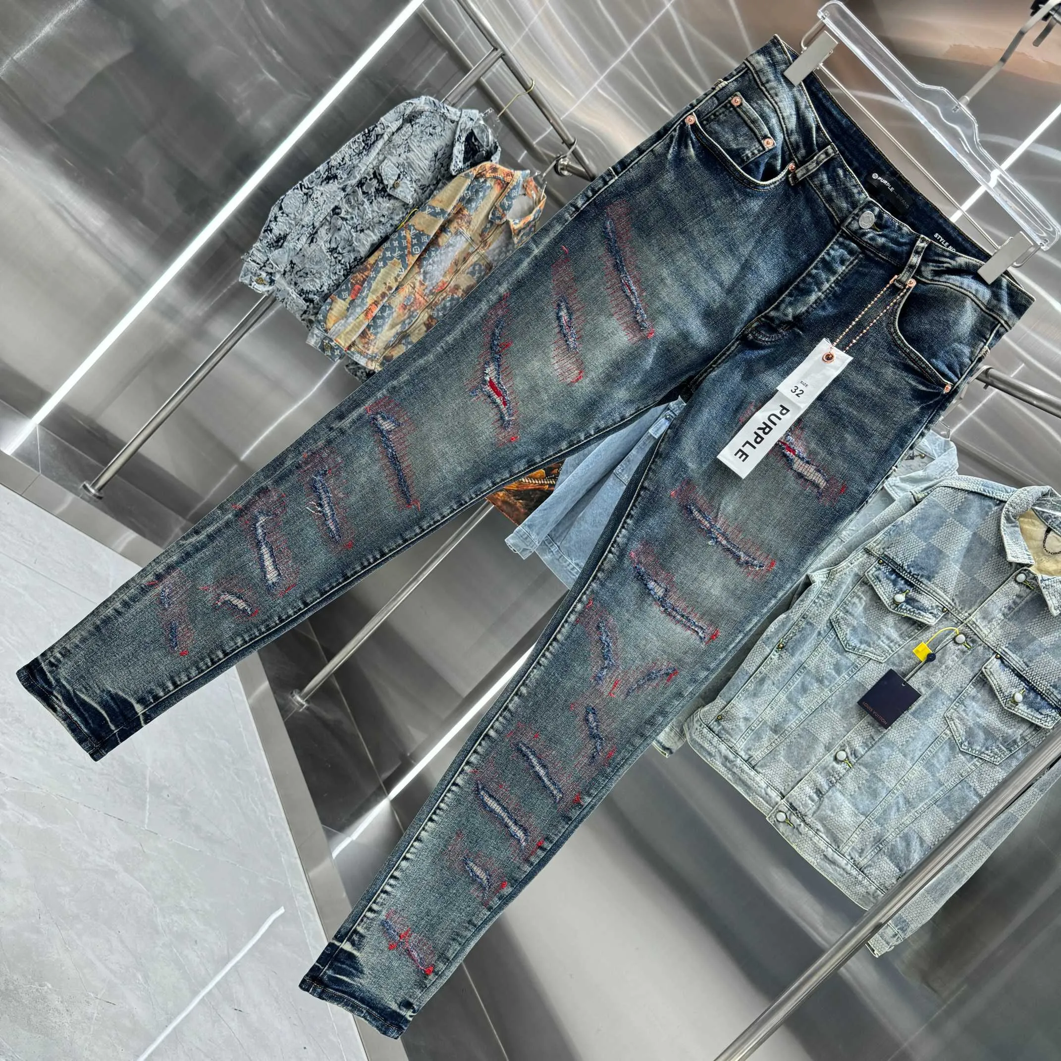 🅿️310 Purple Brand ripped craft street fashion slim fit stretch jeans color blue code number 30 32 34 36 38