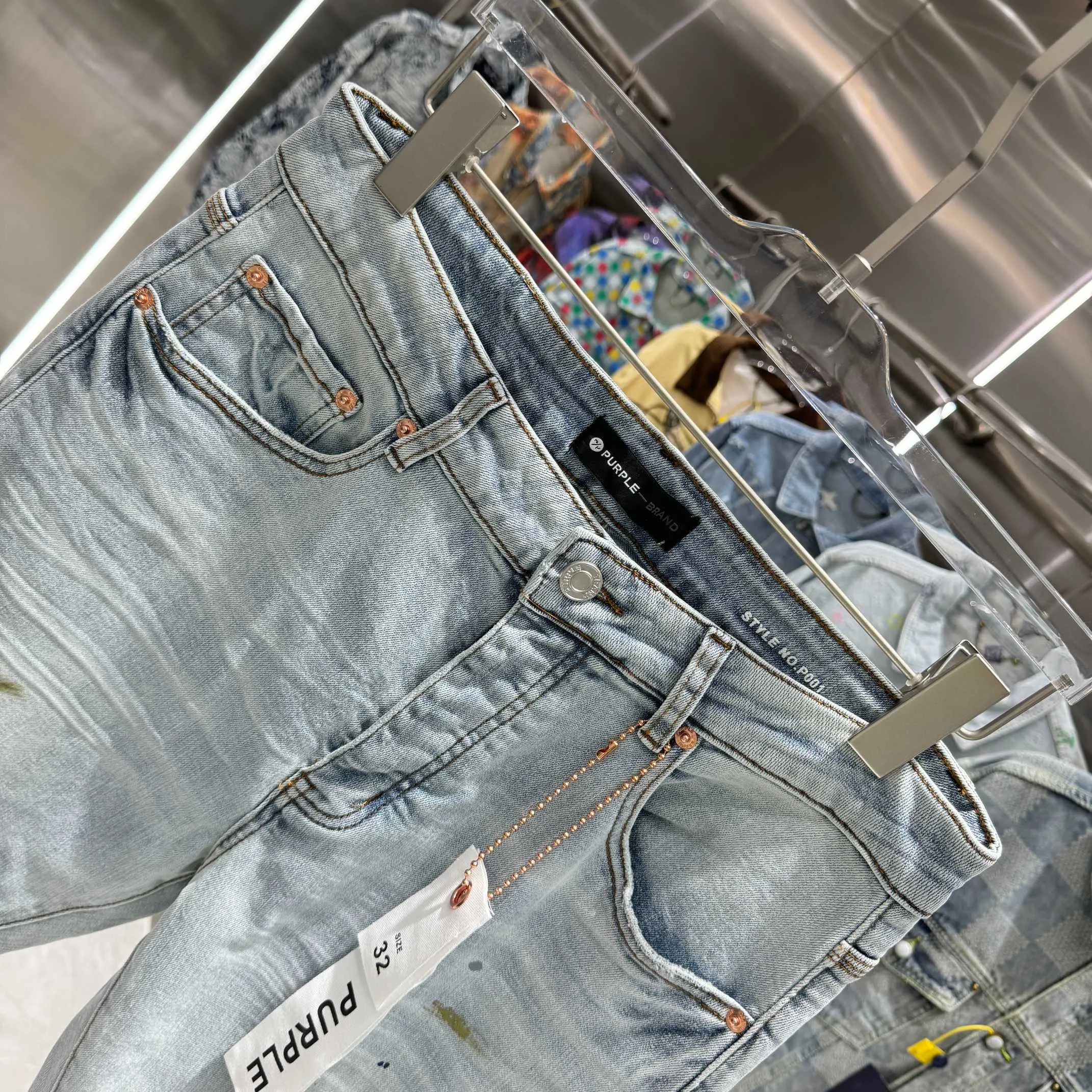 🅿️310 Purple Brand graffiti street trend slim fit stretch jeans color light blue size 30 32 34 36 38