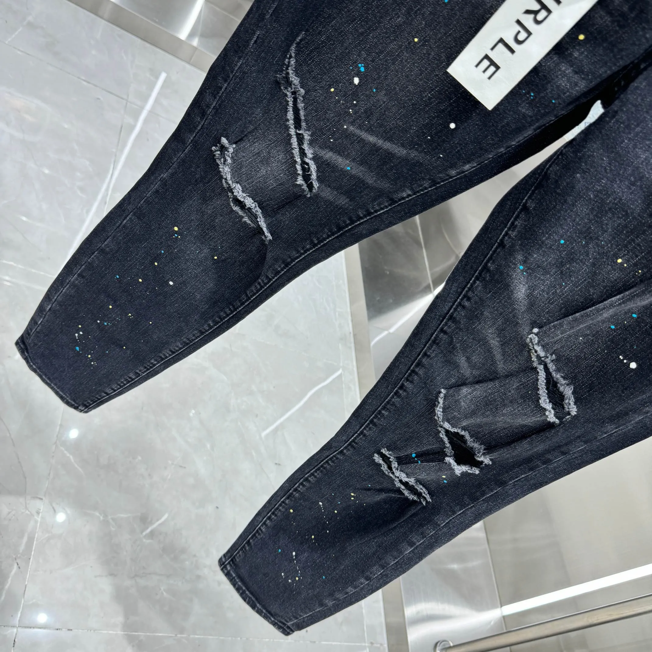 🅿️310 Purple Brand ripped graffiti craft street fashion slim fit stretch jeans Color Black Size 30 32 34 36 38