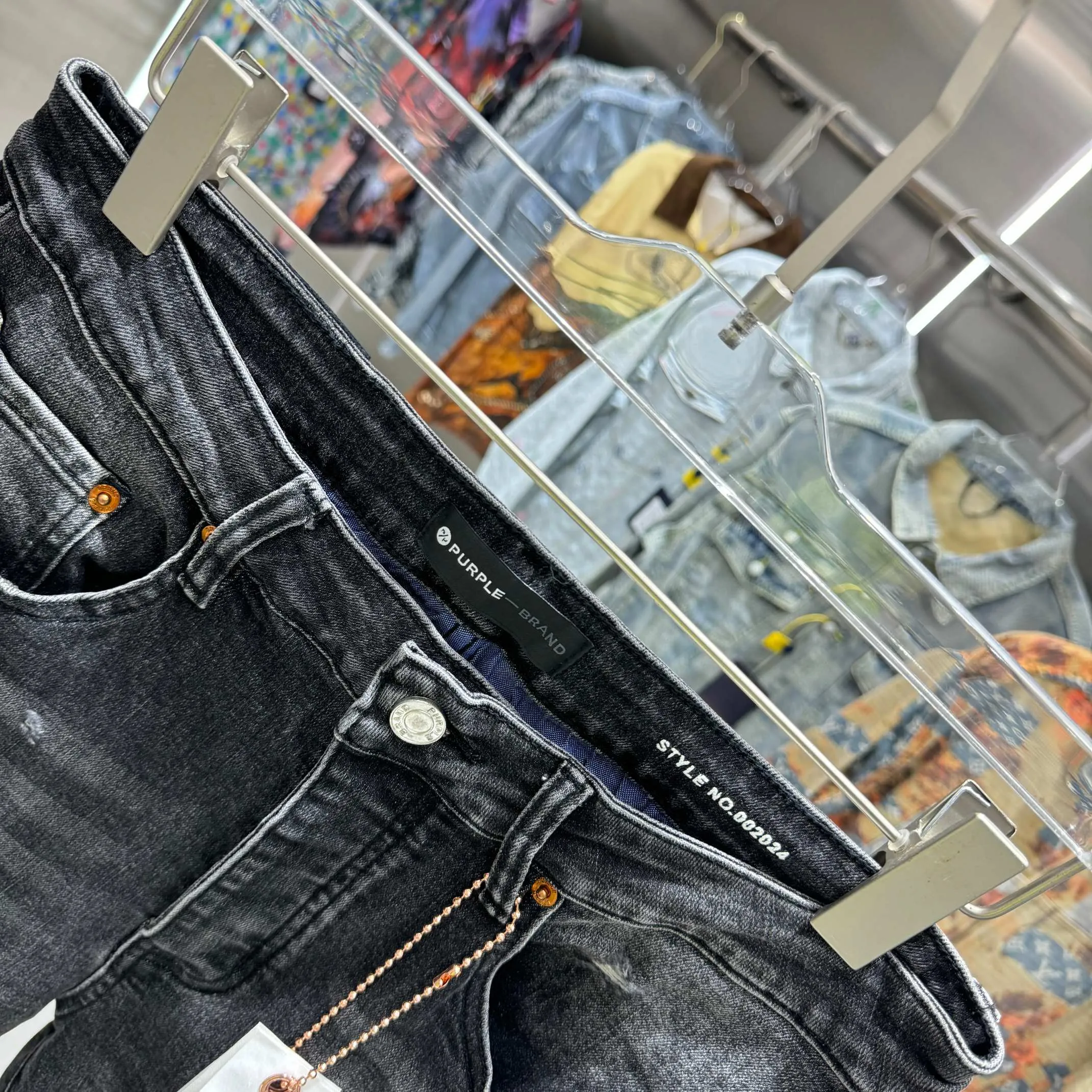 🅿️310 Purple Brand ripped side rivets on both sides street fashion slim fit stretch jeans Color Black Size 30 32 34 36 38