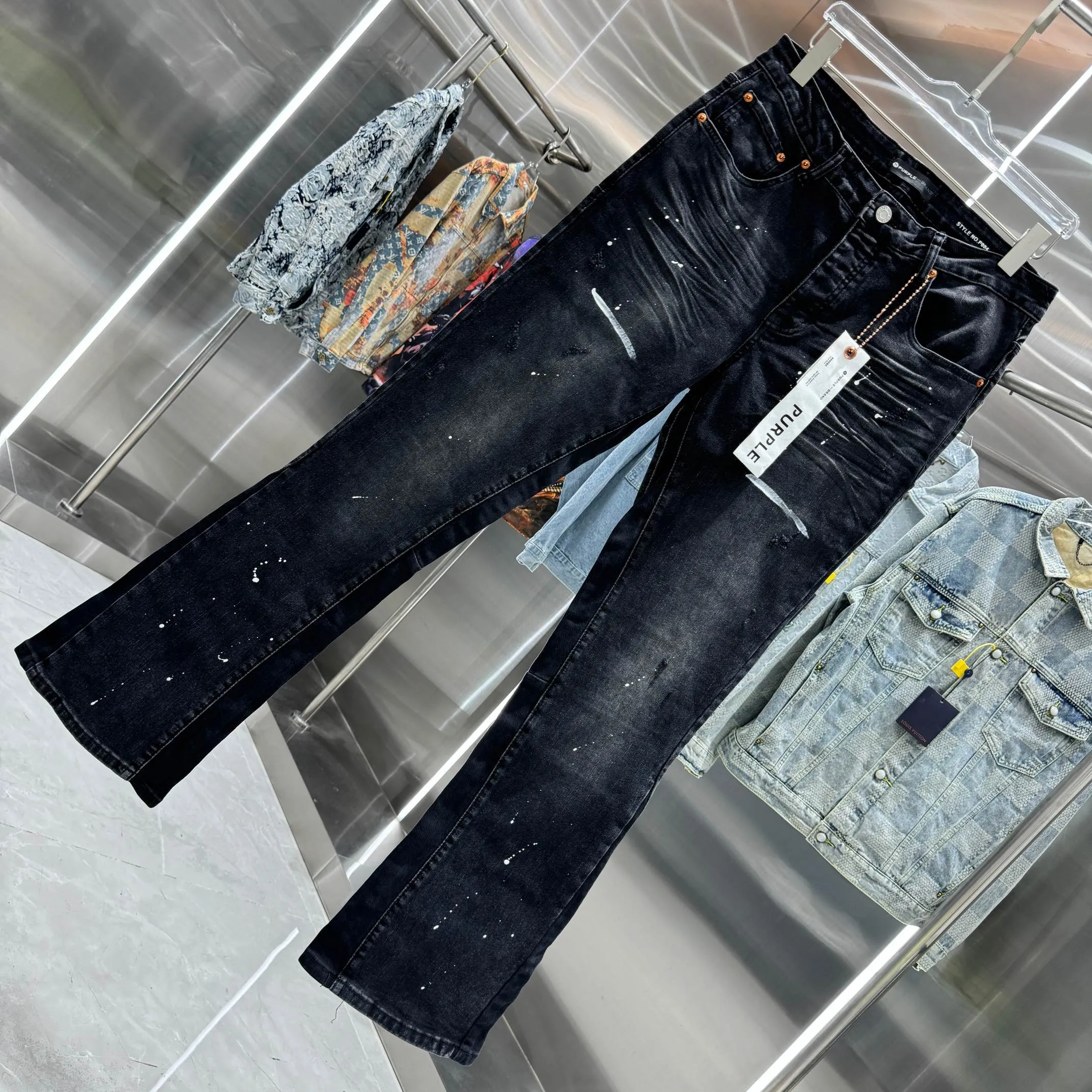 🅿️310 Purple Brand graffiti street style micro-flared stretch jeans Color Black Size 30 32 34 36 38