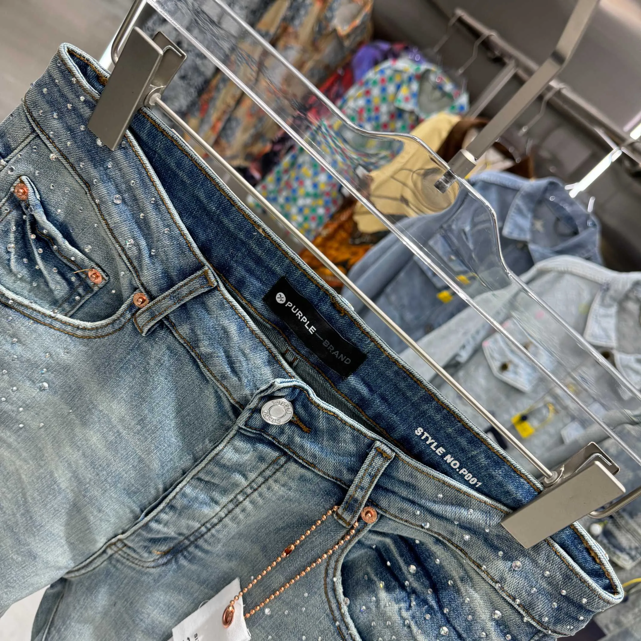 🅿️310 Purple Brand heavy-duty hot-drilling process street fashion slim fit stretch jeans color light blue code number 30 32 34 36 38