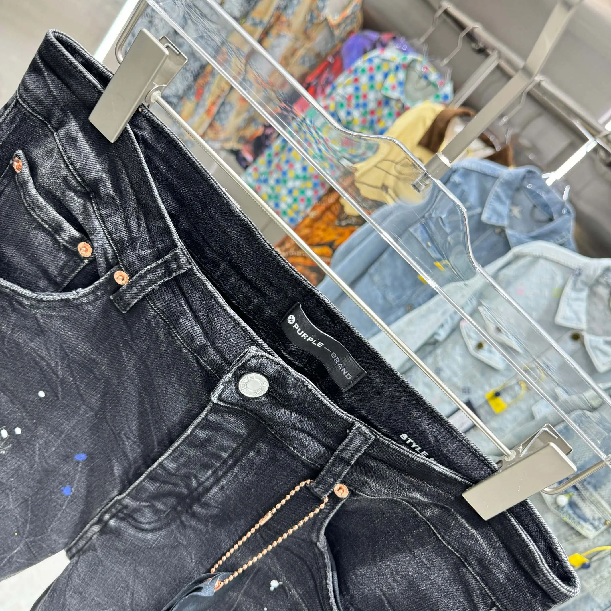 🅿️310 Purple Brand ripped graffiti craft street fashion slim fit stretch jeans Color Black Size 30 32 34 36 38