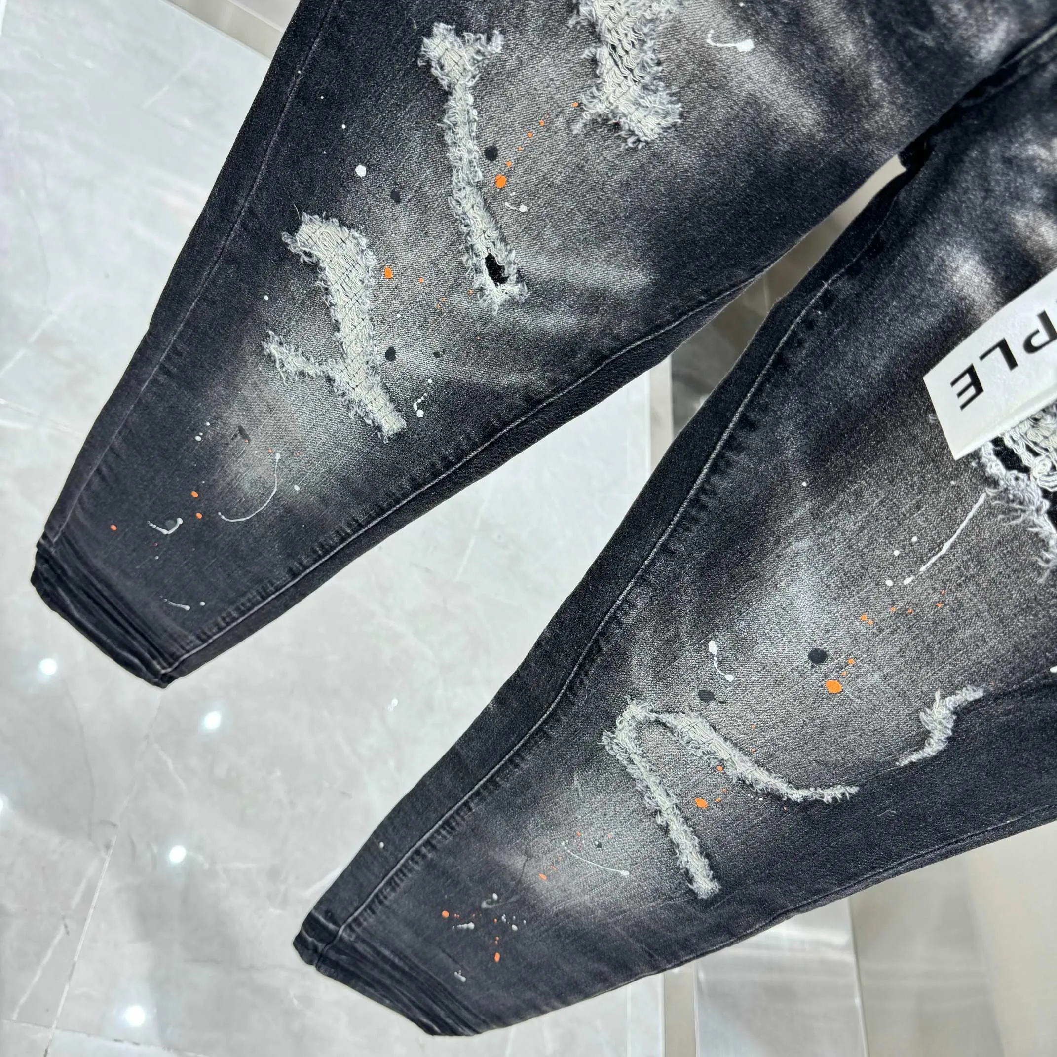 🅿️310 Purple Brand ripped graffiti craft street fashion slim fit stretch jeans Color Black Size 30 32 34 36 38