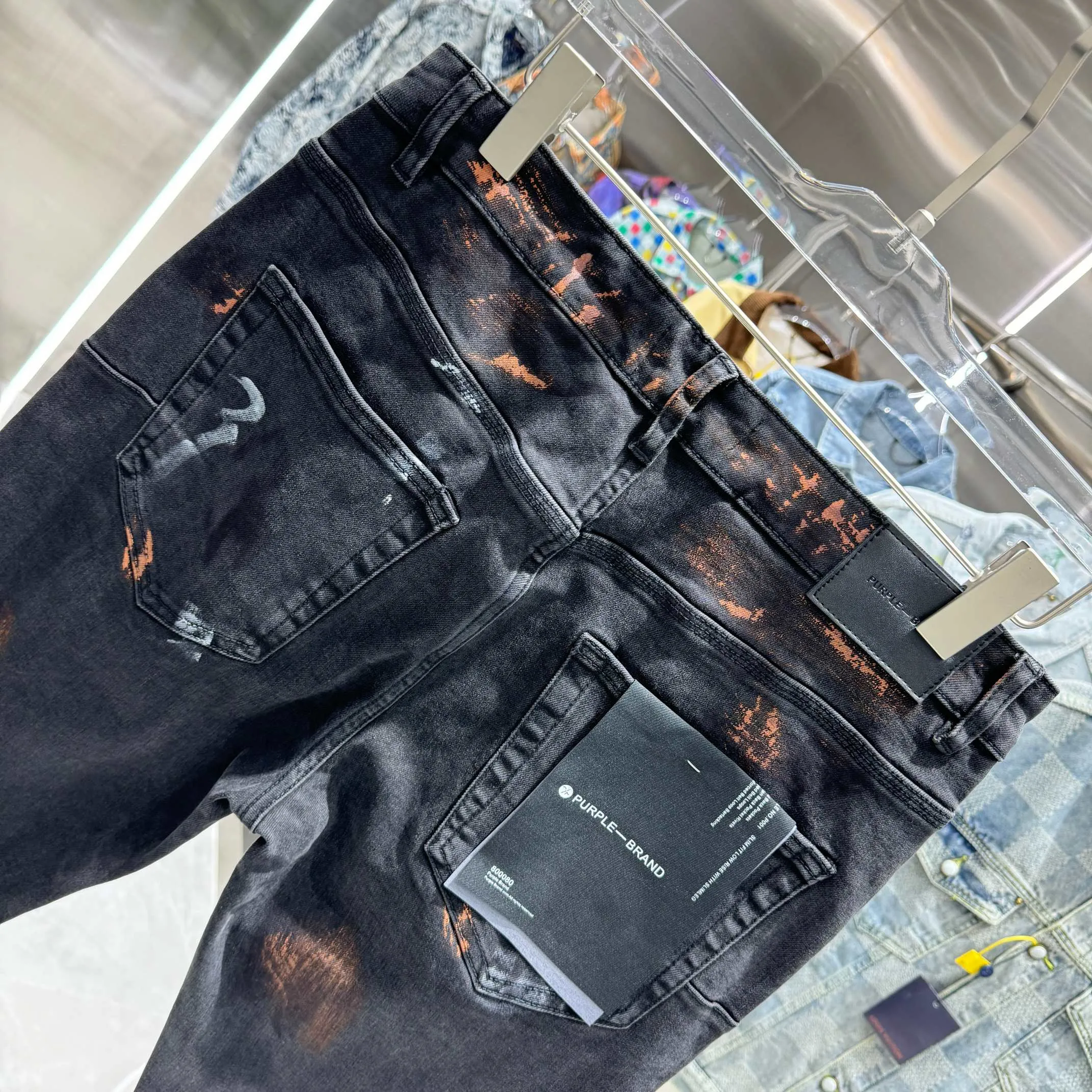 🅿️310 Purple Brand street fashion slim fit stretch jeans with graffiti crafts Color Black Size 30 32 34 36 38