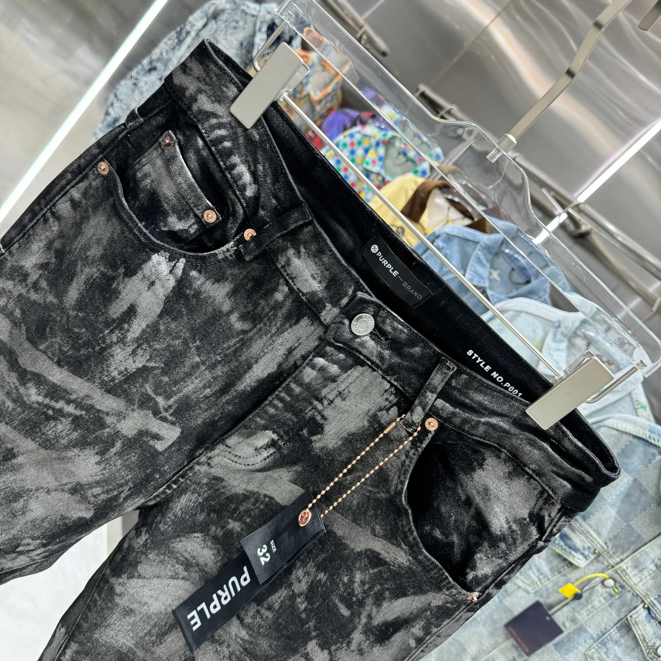 🅿️310 Purple Brand heavy washed graffiti craft street fashion slim fit stretch jeans color black code number 30 32 34 36 38