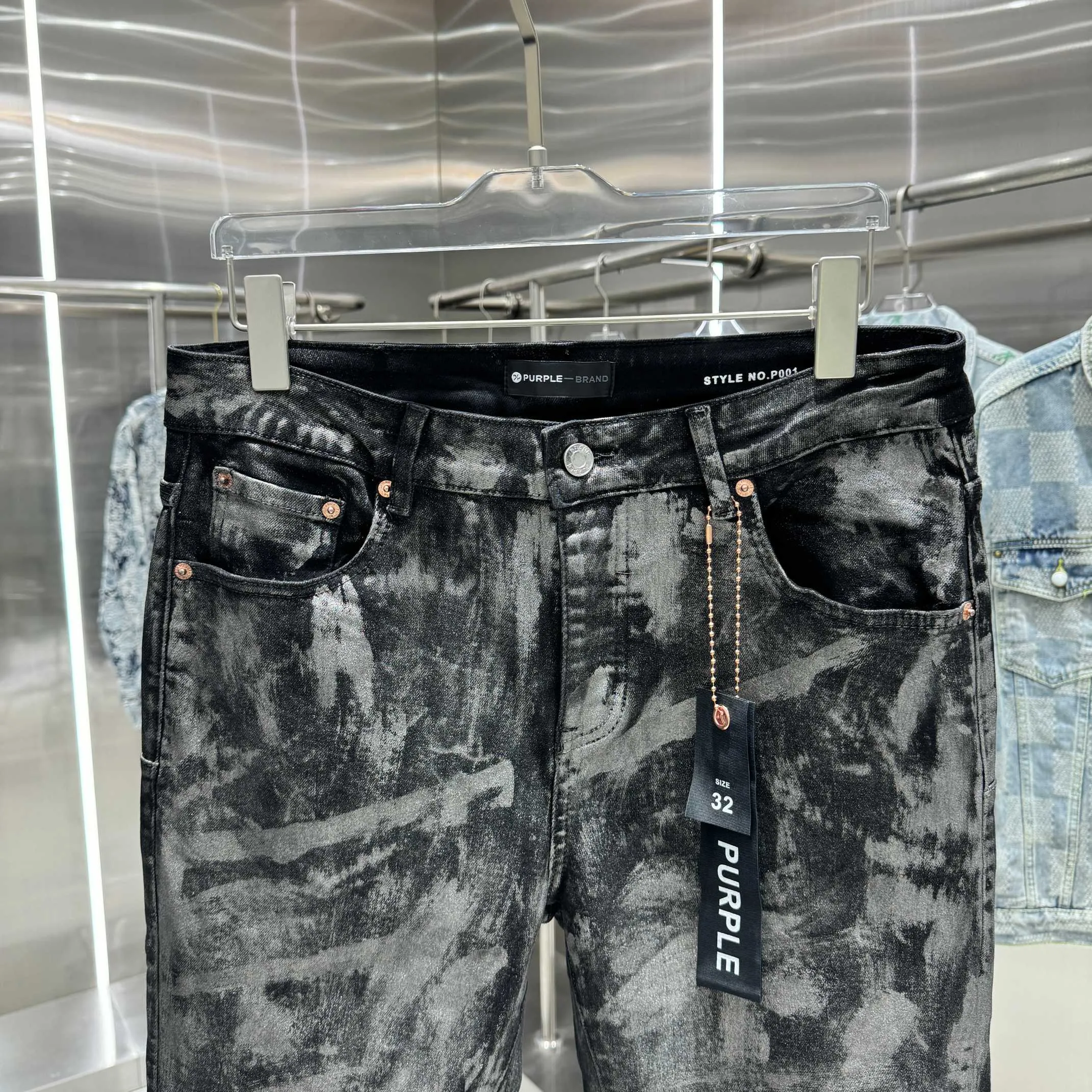 🅿️310 Purple Brand heavy washed graffiti craft street fashion slim fit stretch jeans color black code number 30 32 34 36 38
