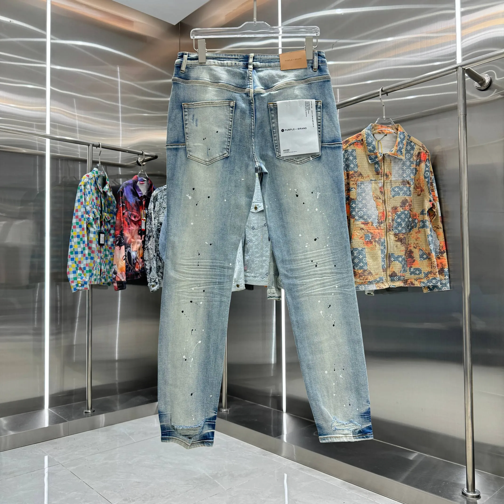 🅿️310 Purple Brand ripped graffiti craft street fashion slim fit stretch jeans color blue code number 30 32 34 36 38