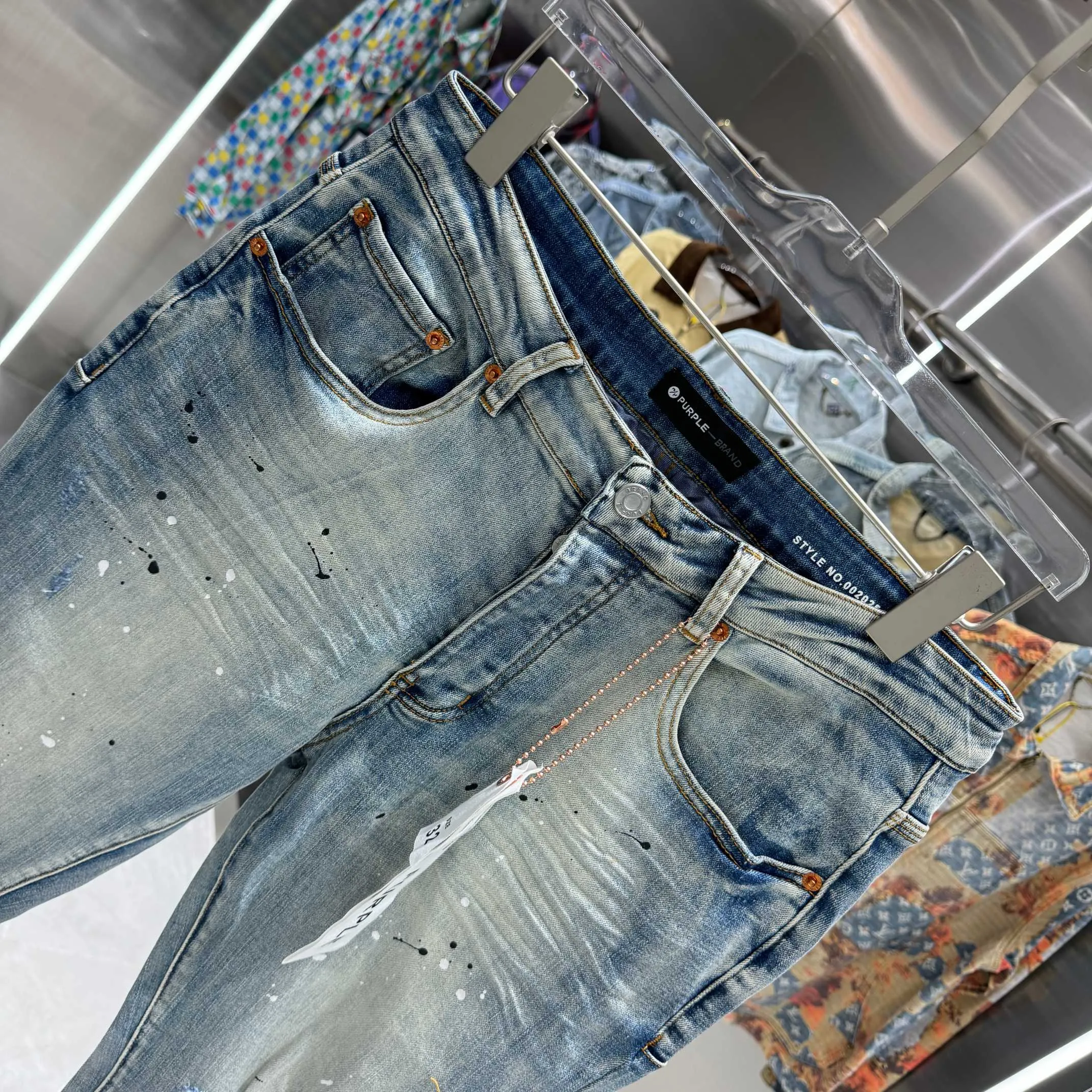 🅿️310 Purple Brand ripped graffiti craft street fashion slim fit stretch jeans color blue code number 30 32 34 36 38