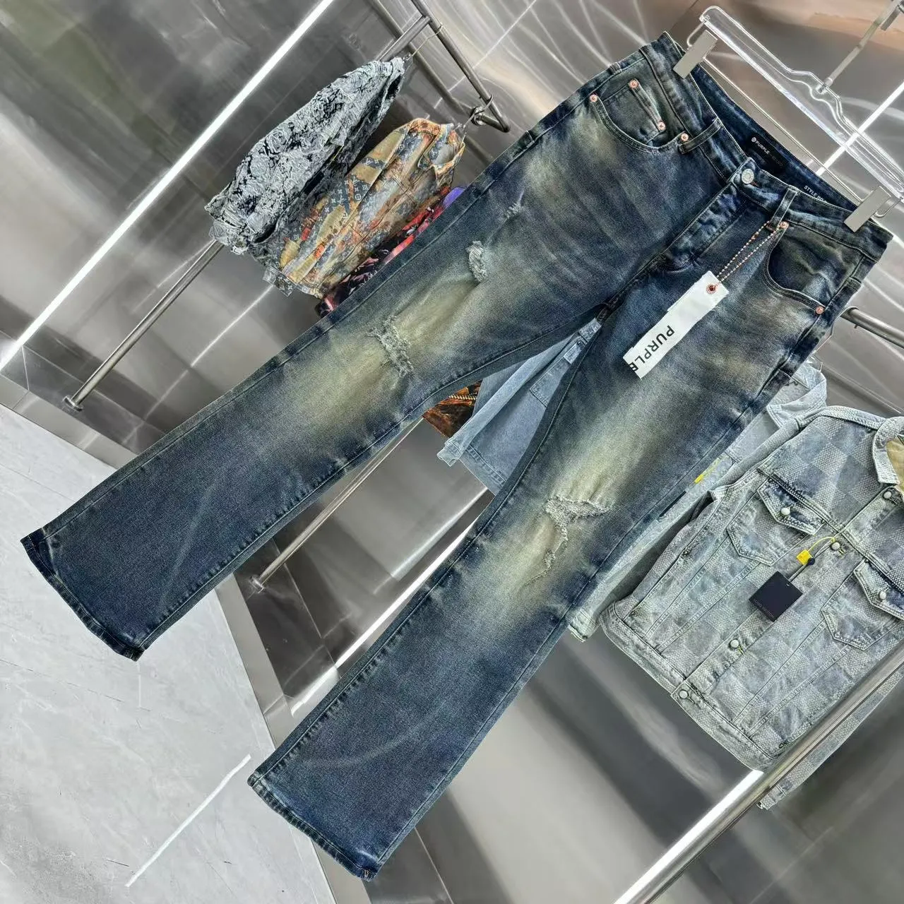 🅿️310 Purple Brand ripped street style micro-flared stretch jeans Color Blue Size 30 32 34 36 38