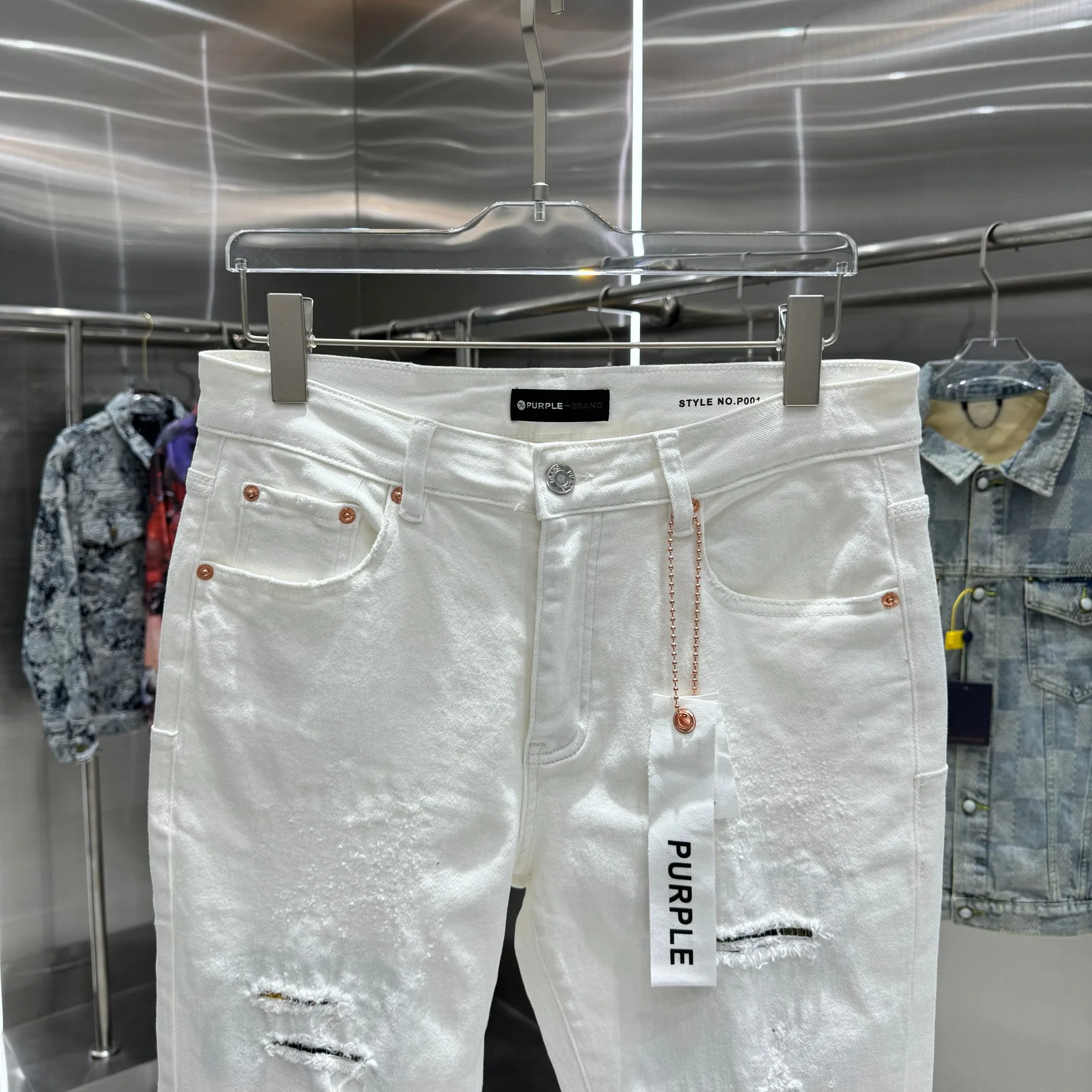 🅿️310 Purple Brand ripped craft street fashion slim fit stretch jeans color white code number 30 32 34 36 38