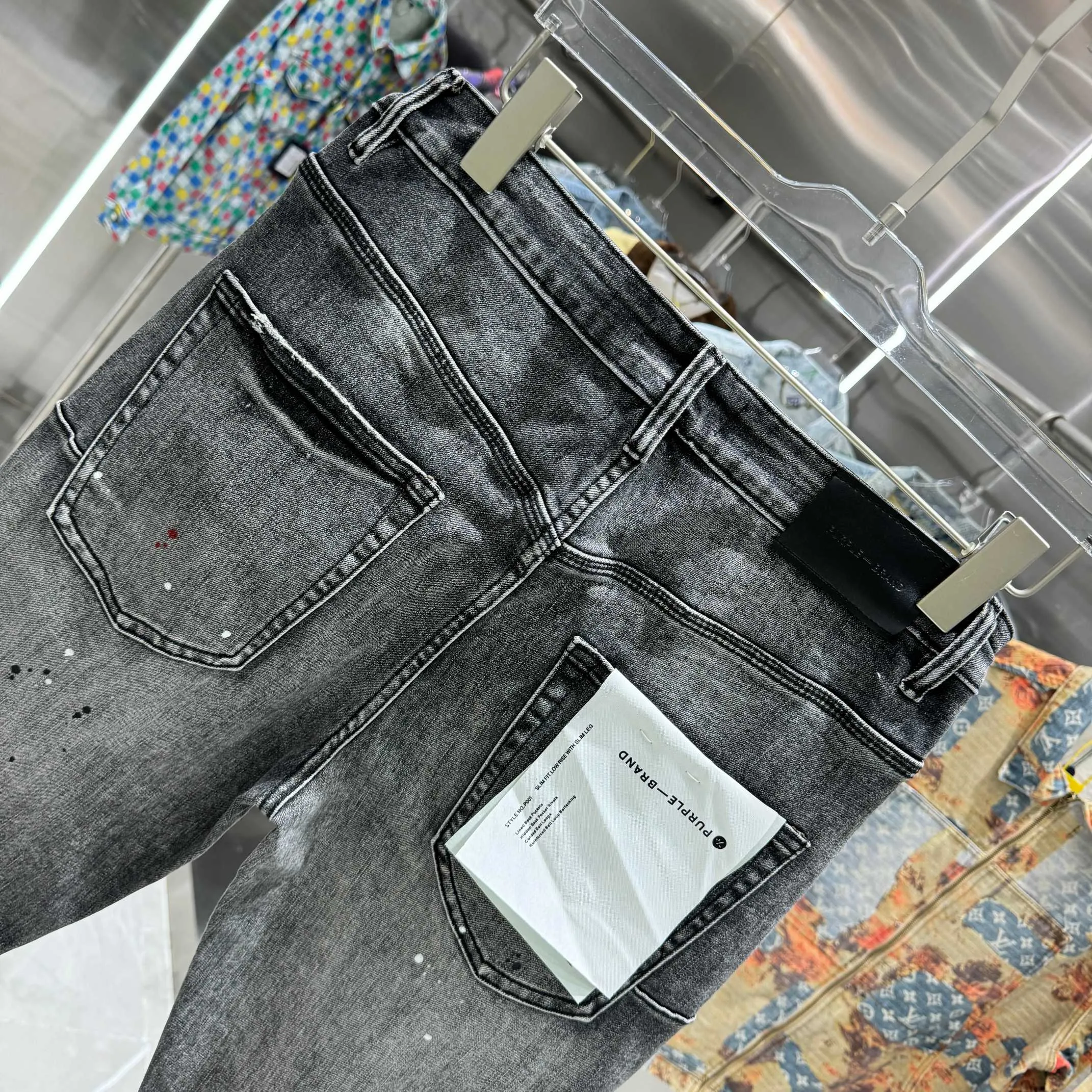 🅿️310 Purple Brand ripped graffiti craft street fashion slim fit stretch jeans Color Dark Gray Size 30 32 34 36 38