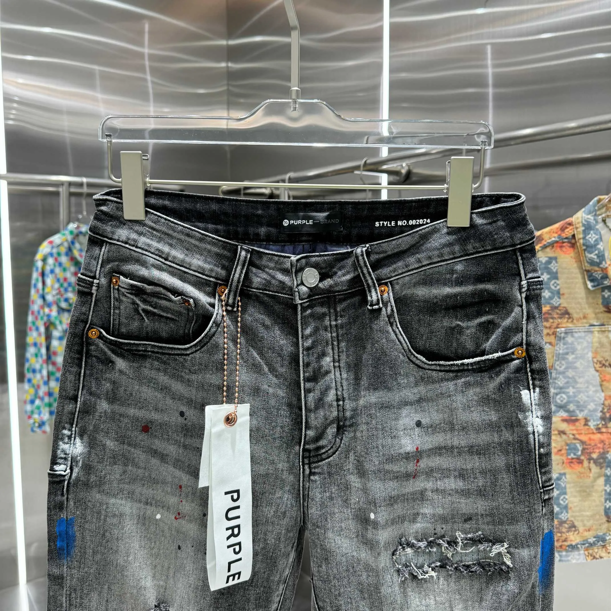 🅿️310 Purple Brand ripped graffiti craft street fashion slim fit stretch jeans Color Dark Gray Size 30 32 34 36 38