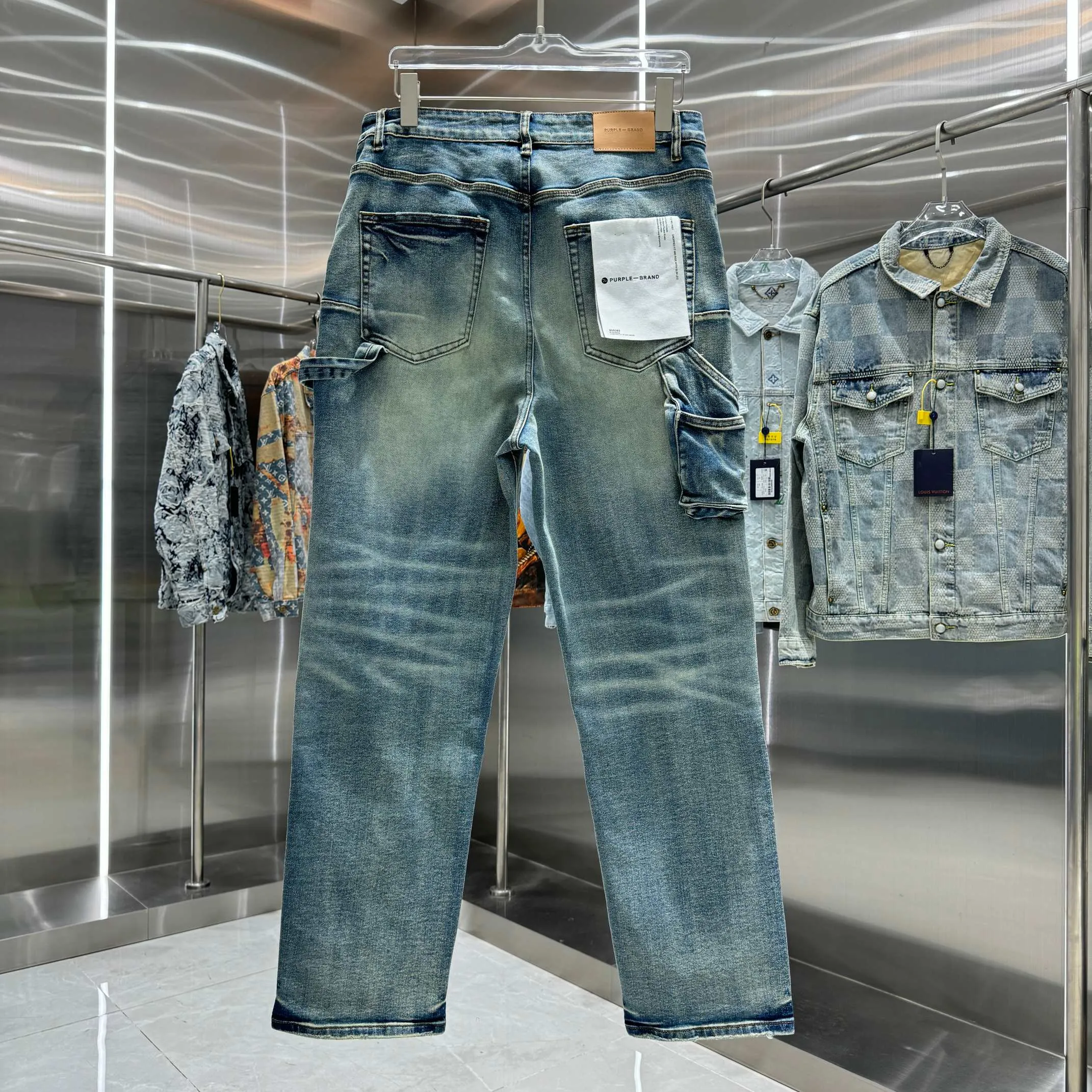 🅿️320 Purple Brand ripped workwear street fashion loose straight jeans Color Blue Size 30 32 34 36 38