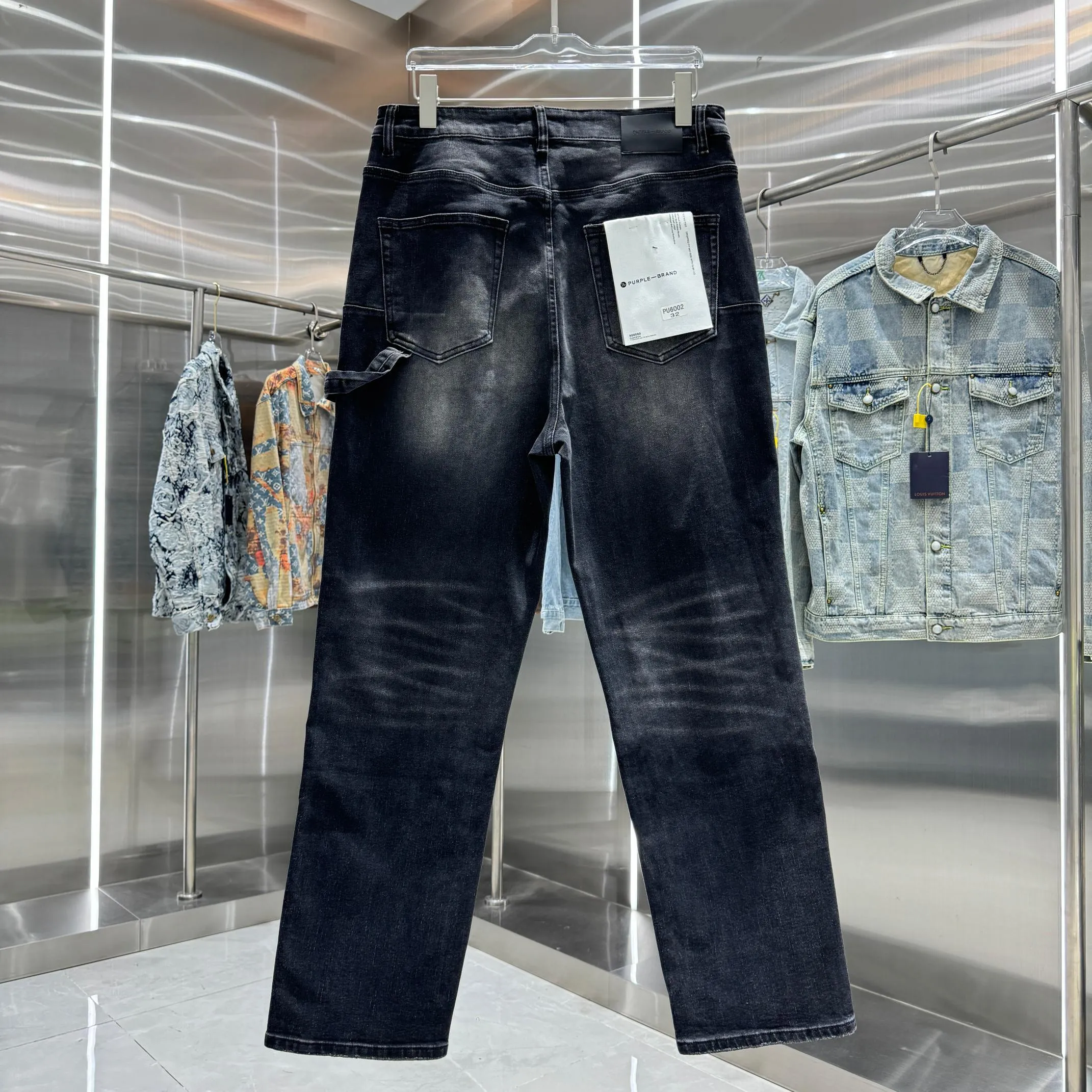🅿️320 Purple Brand ripped workwear street fashion loose straight jeans Color Black Size 30 32 34 36 38