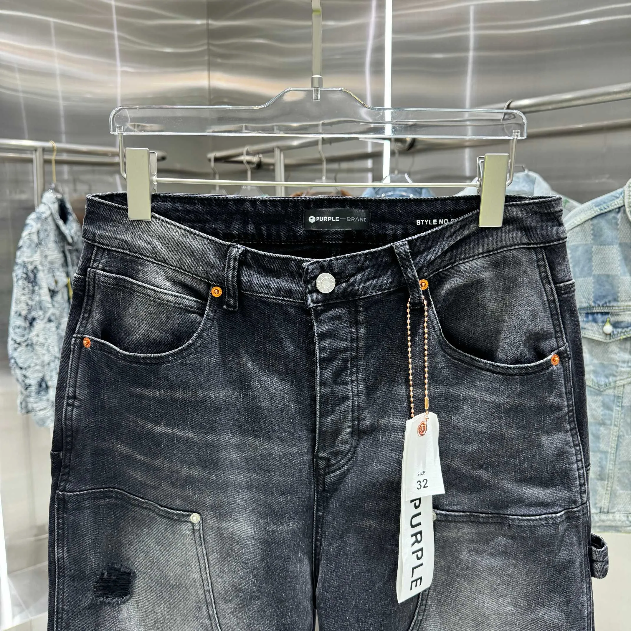 🅿️320 Purple Brand ripped workwear street fashion loose straight jeans Color Black Size 30 32 34 36 38
