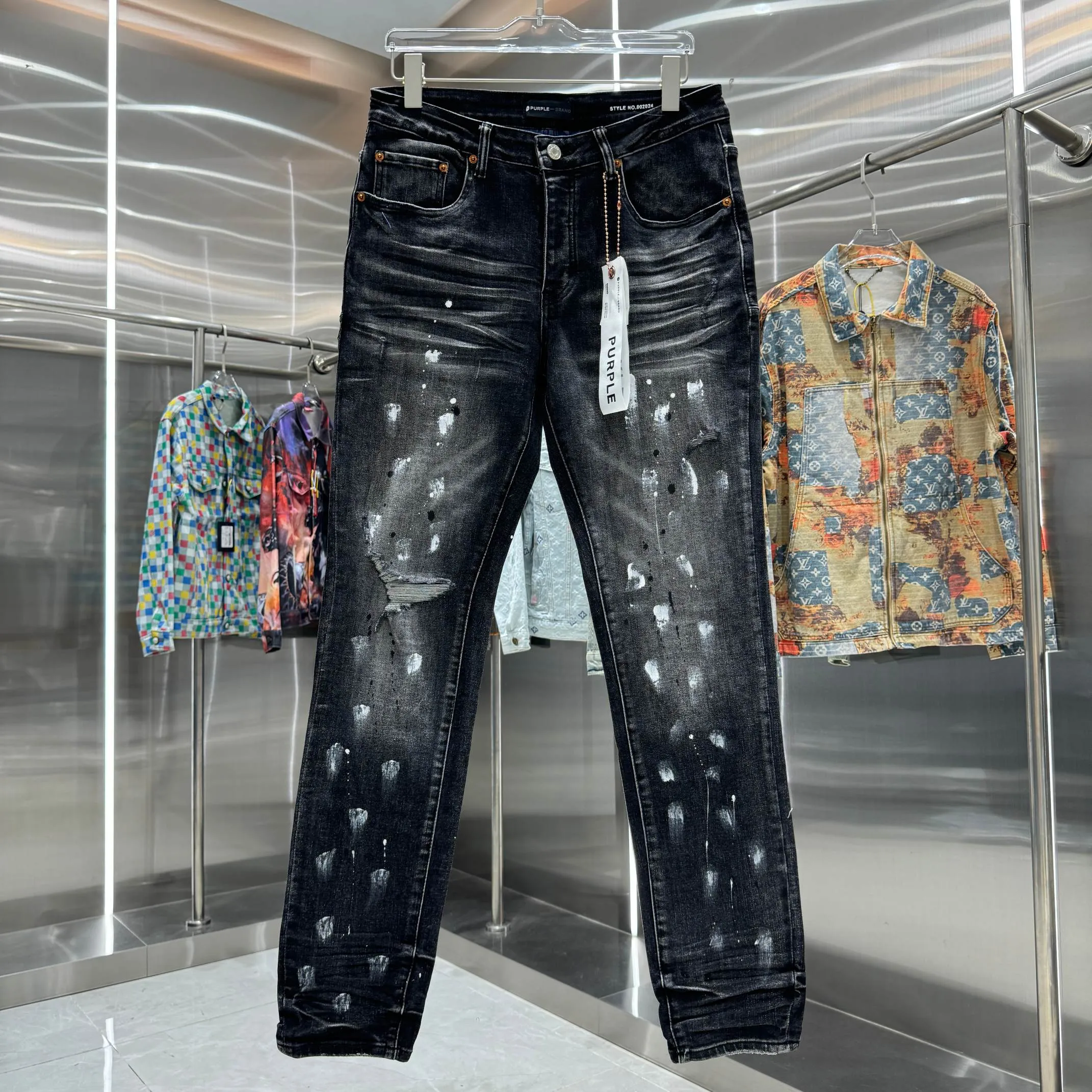 🅿️310 Purple Brand ripped graffiti craft street fashion slim fit stretch jeans Color Black Size 30 32 34 36 38