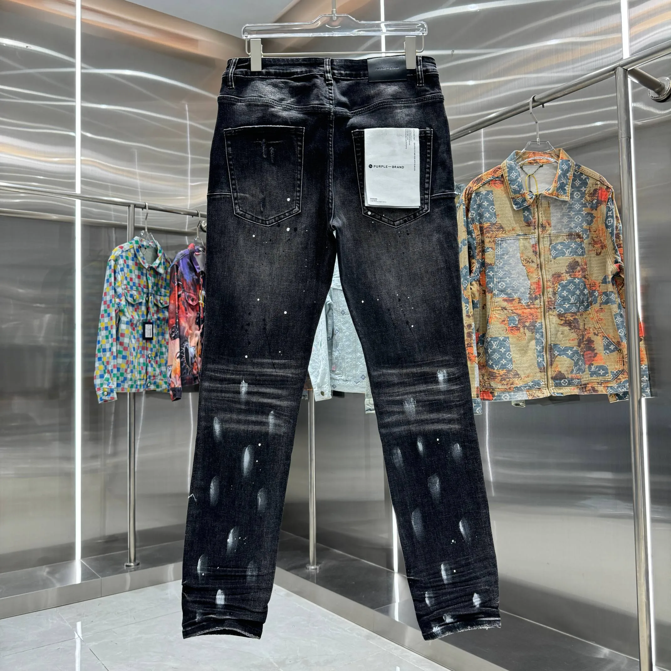 🅿️310 Purple Brand ripped graffiti craft street fashion slim fit stretch jeans Color Black Size 30 32 34 36 38