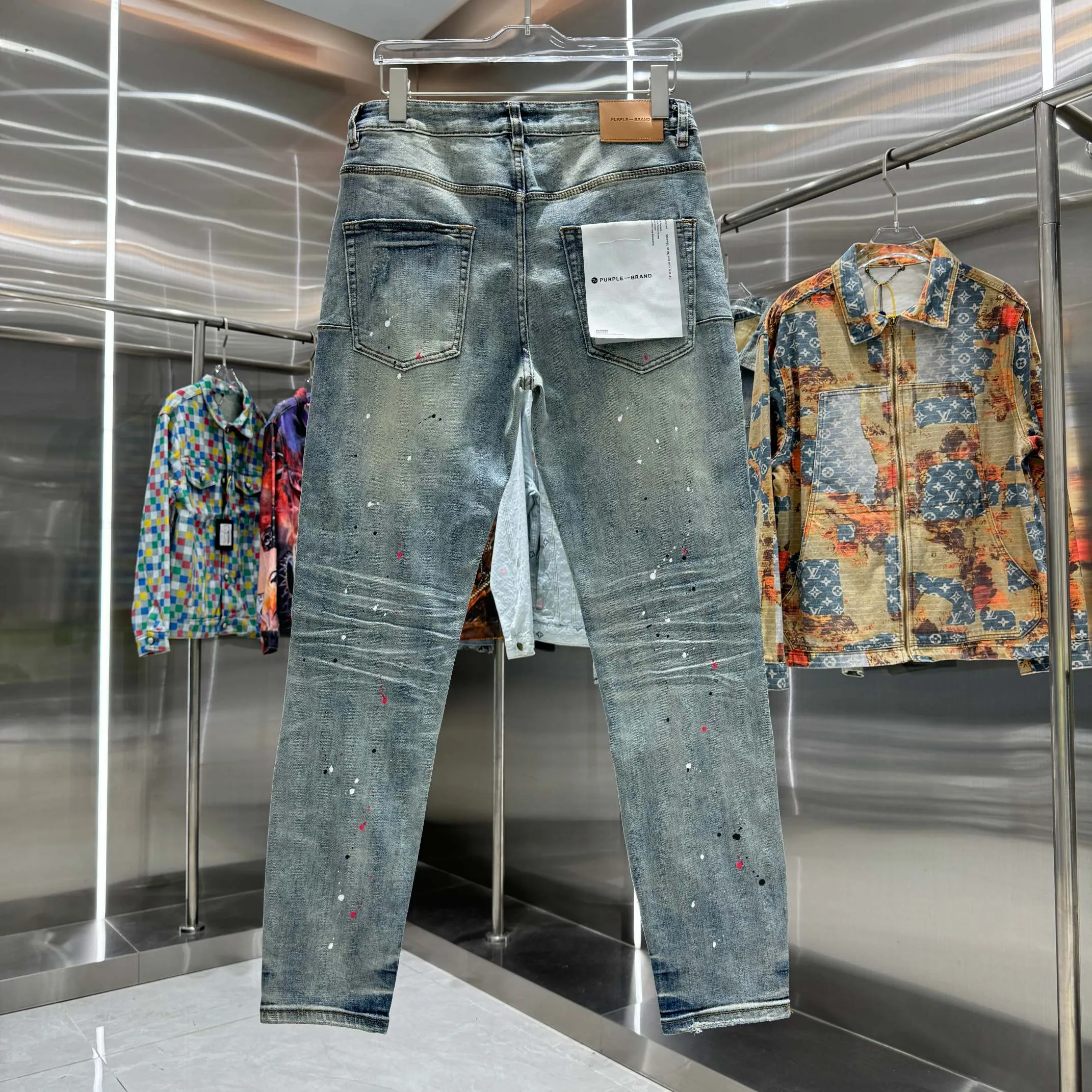 🅿️310 Purple Brand ripped graffiti craft street fashion slim fit stretch jeans color blue code number 30 32 34 36 38