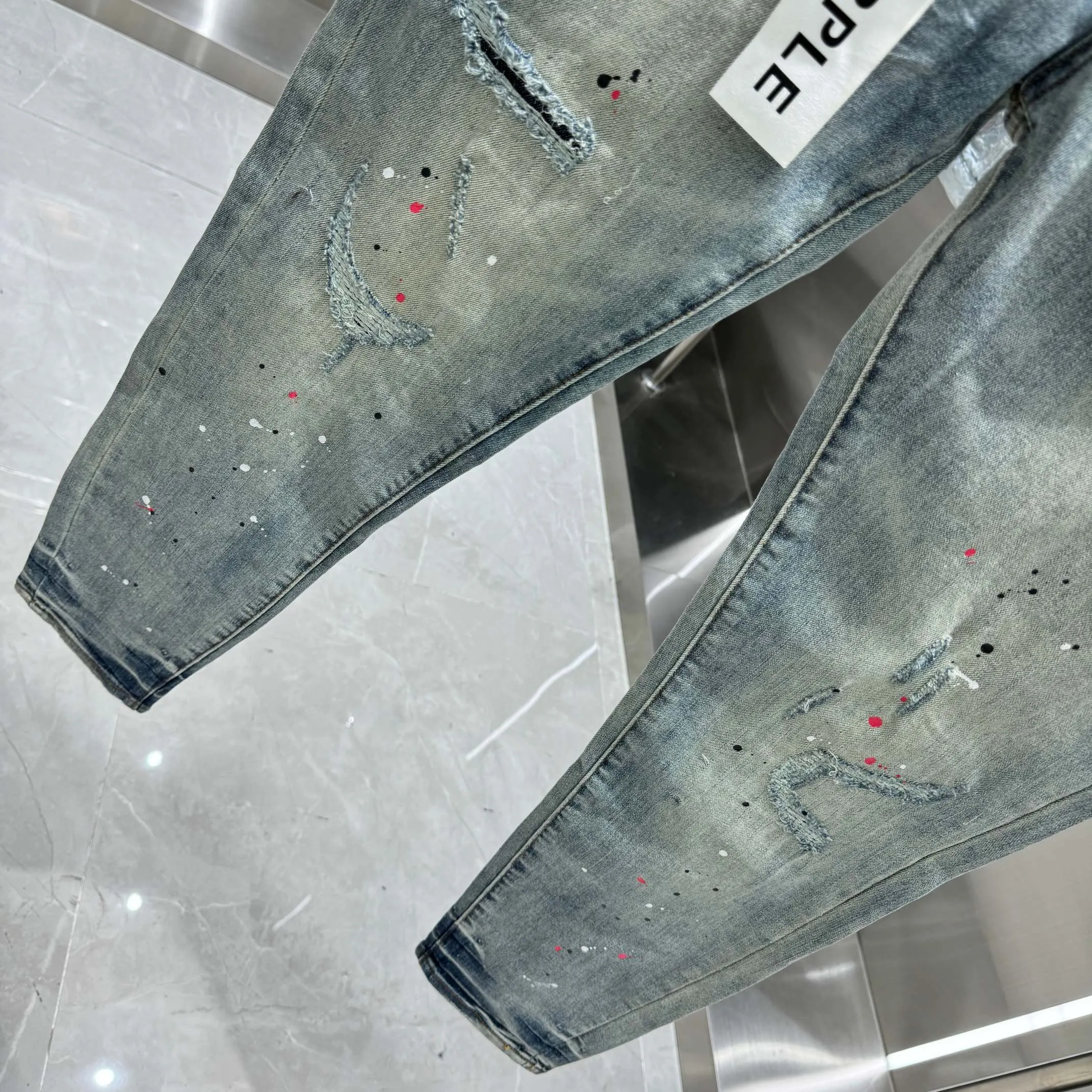 🅿️310 Purple Brand ripped graffiti craft street fashion slim fit stretch jeans color blue code number 30 32 34 36 38
