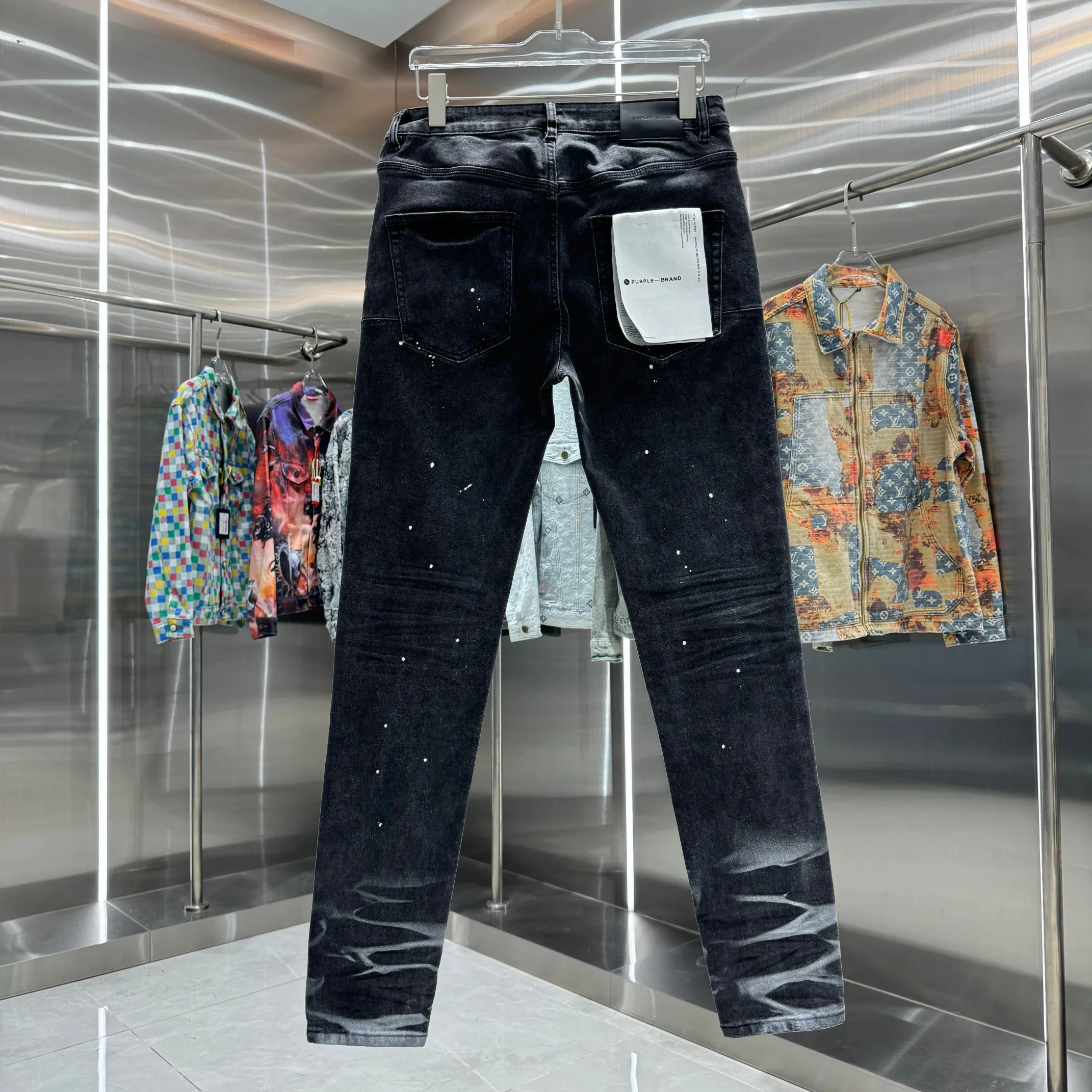 🅿️310 Purple Brand washed graffiti craft street fashion slim fit stretch jeans Color Black Size 30 32 34 36 38