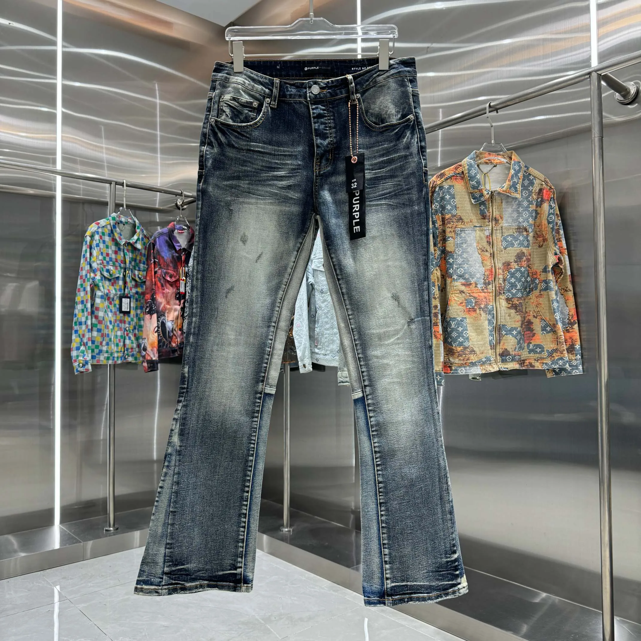 🅿️310 Purple Brand frayed street fashion style micro-flared stretch jeans Color Black Size 30 32 34 36 38