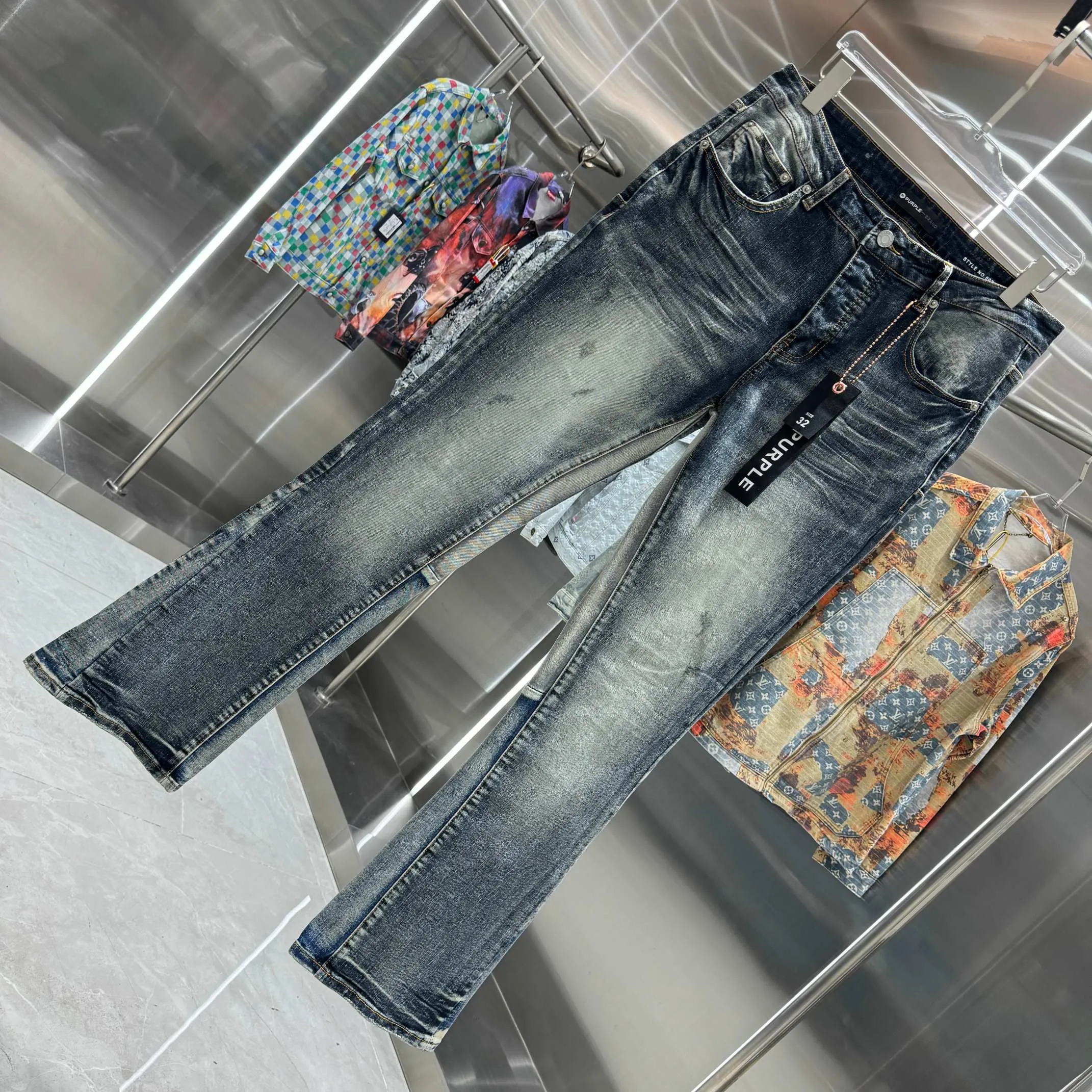 🅿️310 Purple Brand frayed street fashion style micro-flared stretch jeans Color Black Size 30 32 34 36 38
