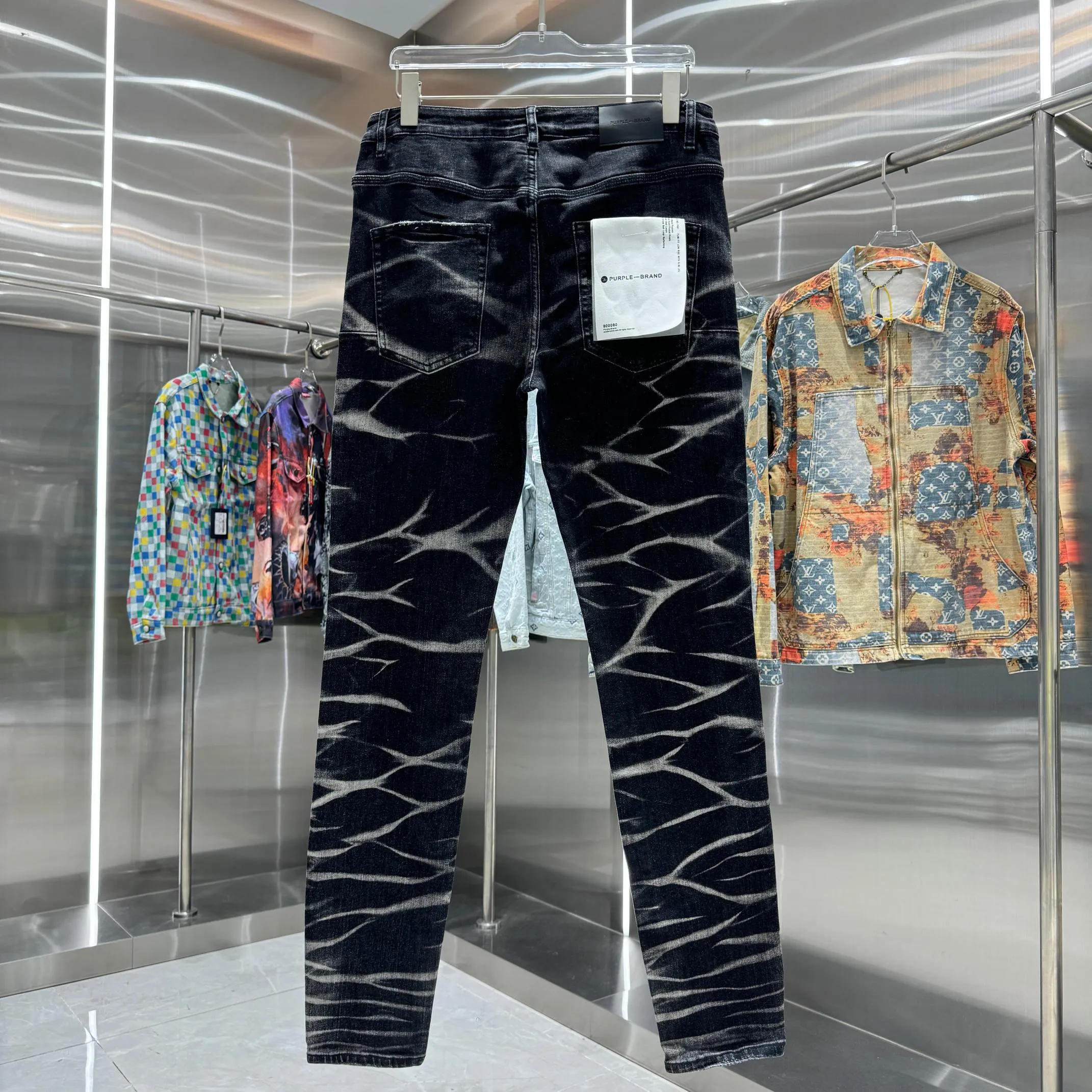 🅿️310 Purple Brand Heavy Washing Craftsman Street Fashion Slim Fit Small Foot Stretch Jeans Color Black Size 30 32 34 36 38