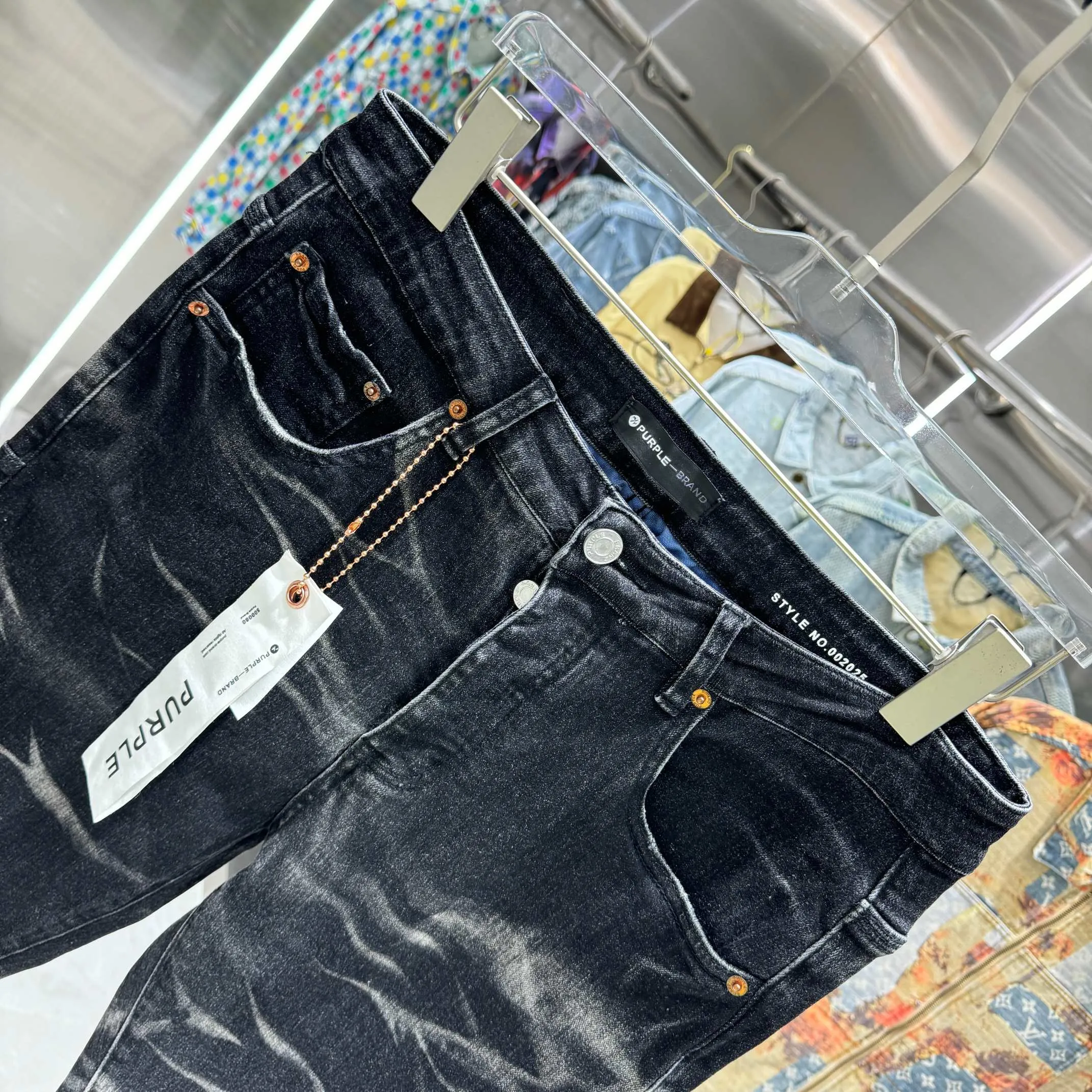 🅿️310 Purple Brand Heavy Washing Craftsman Street Fashion Slim Fit Small Foot Stretch Jeans Color Black Size 30 32 34 36 38