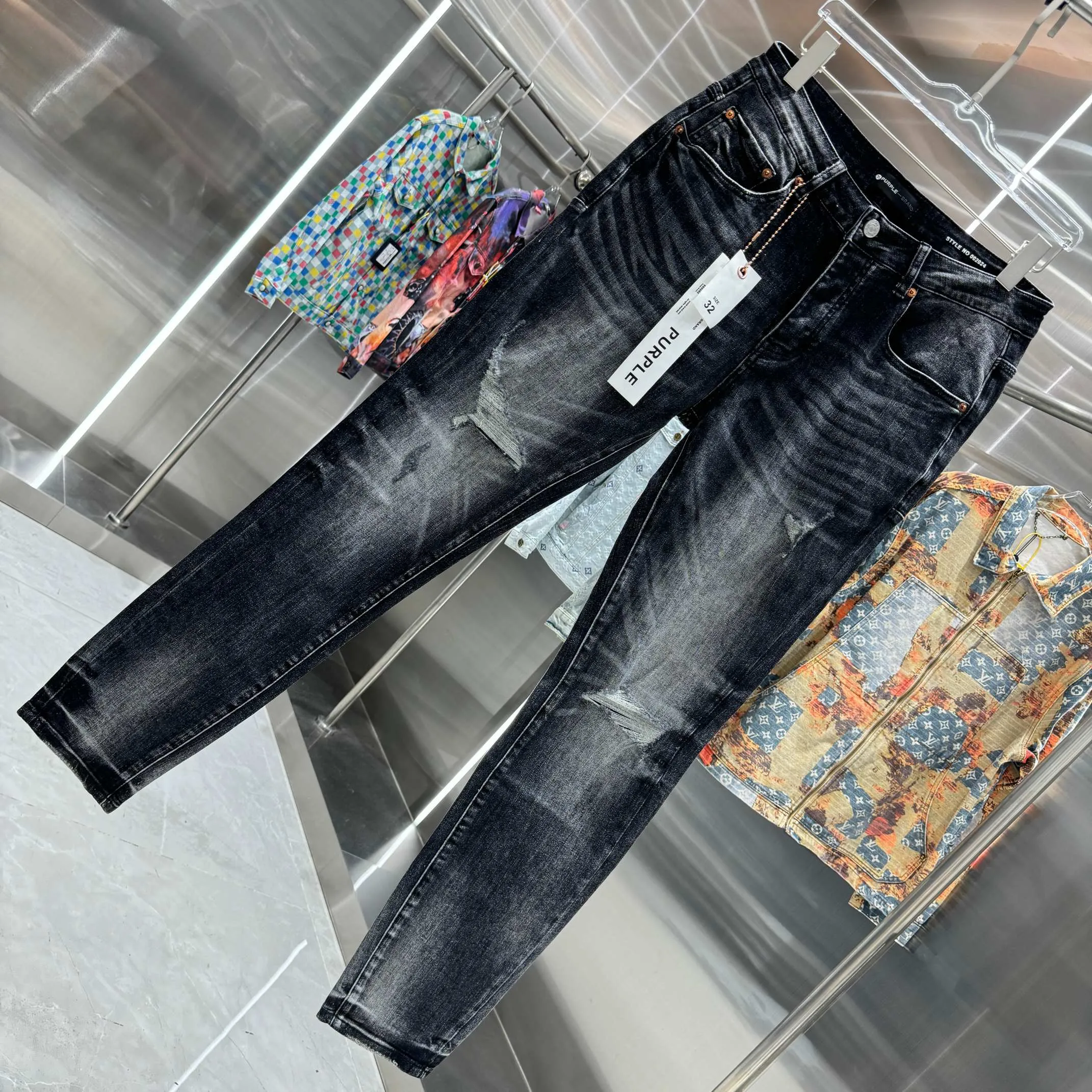 🅿️310 Purple Brand ripped washed distressed street fashion slim fit stretch jeans color black code number 30 32 34 36 38