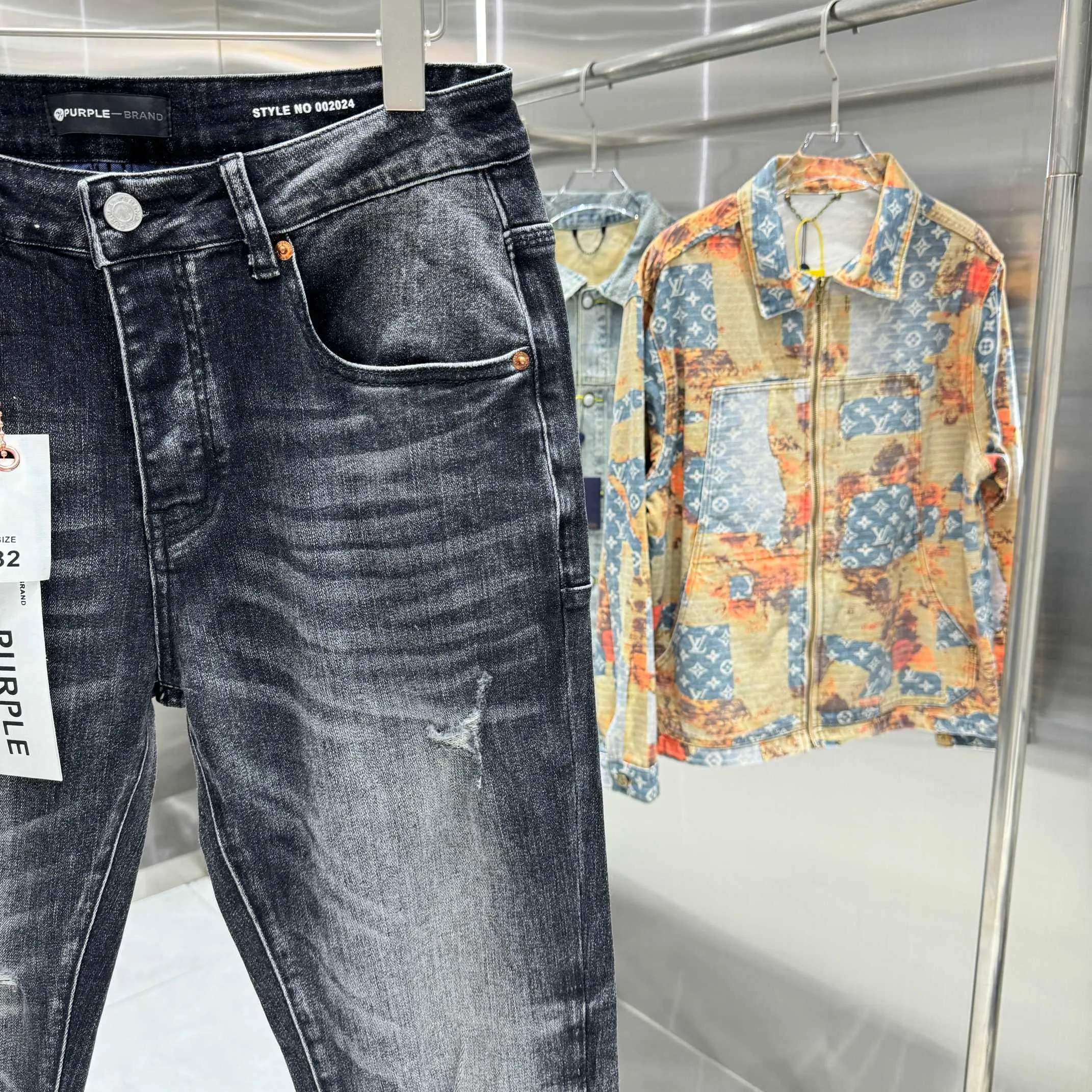 🅿️310 Purple Brand ripped washed distressed street fashion slim fit stretch jeans color black code number 30 32 34 36 38