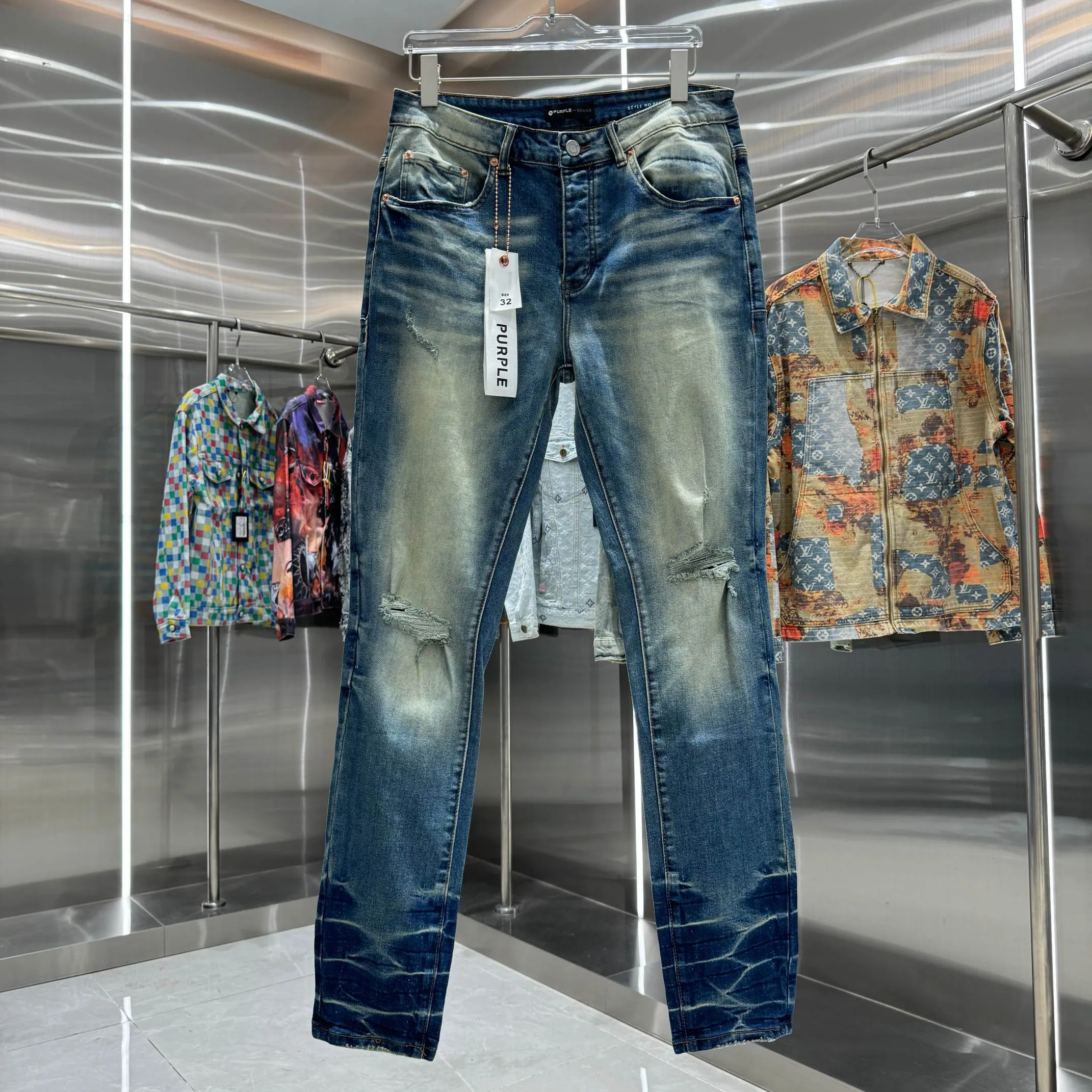 🅿️310 Purple Brand ripped craft street fashion slim fit stretch jeans color dark blue size 30 32 34 36 38