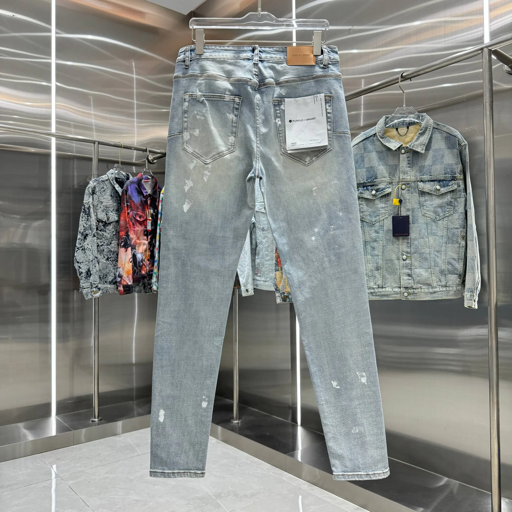 🅿️310 Purple Brand ripped graffiti craft street fashion slim fit stretch jeans color blue code number 30 32 34 36 38