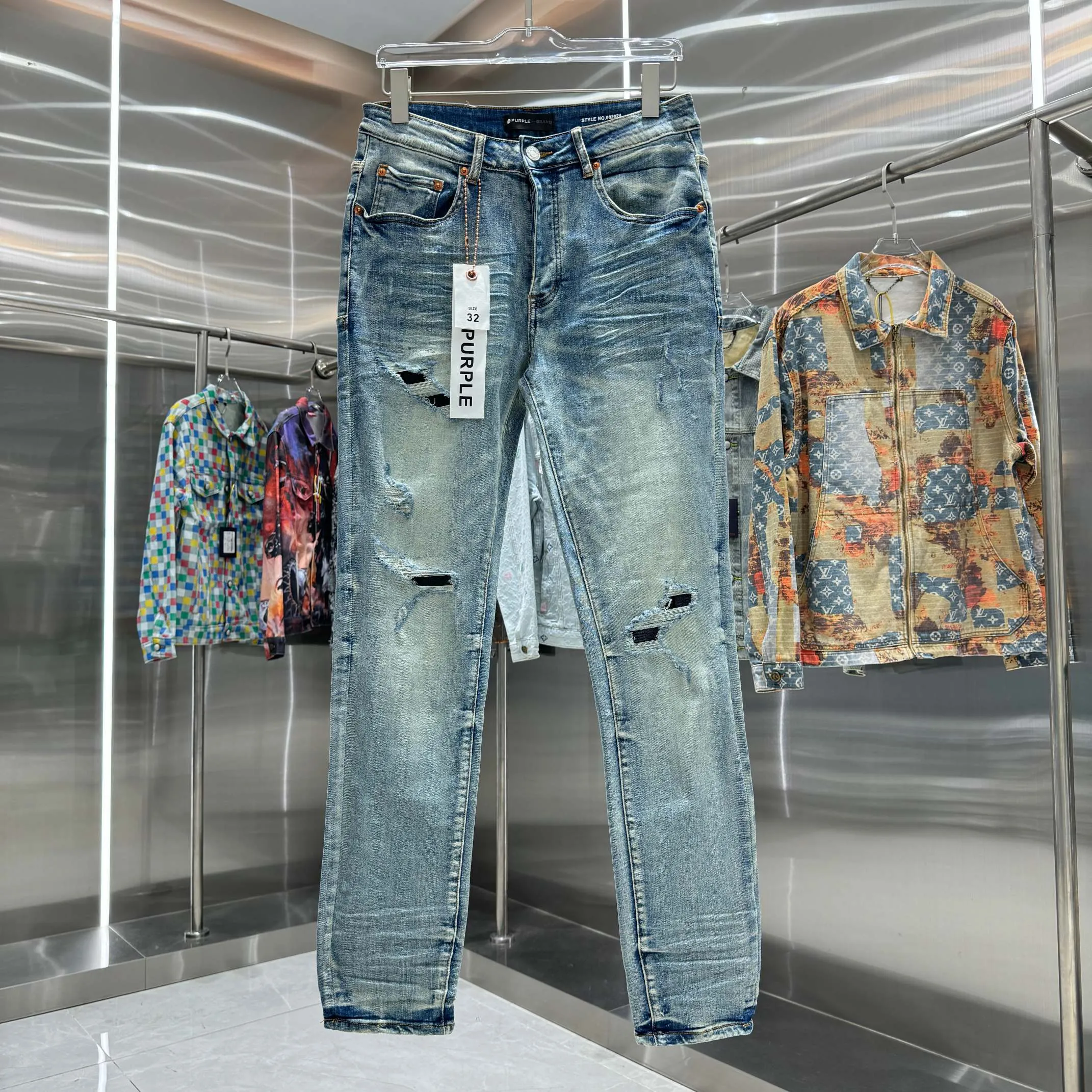 🅿️310 Purple Brand ripped craft street fashion slim fit stretch jeans color blue code number 30 32 34 36 38