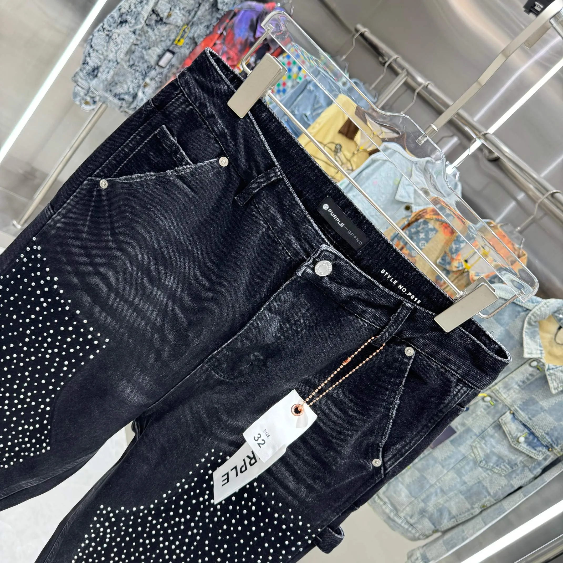 🅿️320 Purple Brand Hot Diamond Workwear Street Trend Loose Straight Jeans Color Black Size 30 32 34 36 38