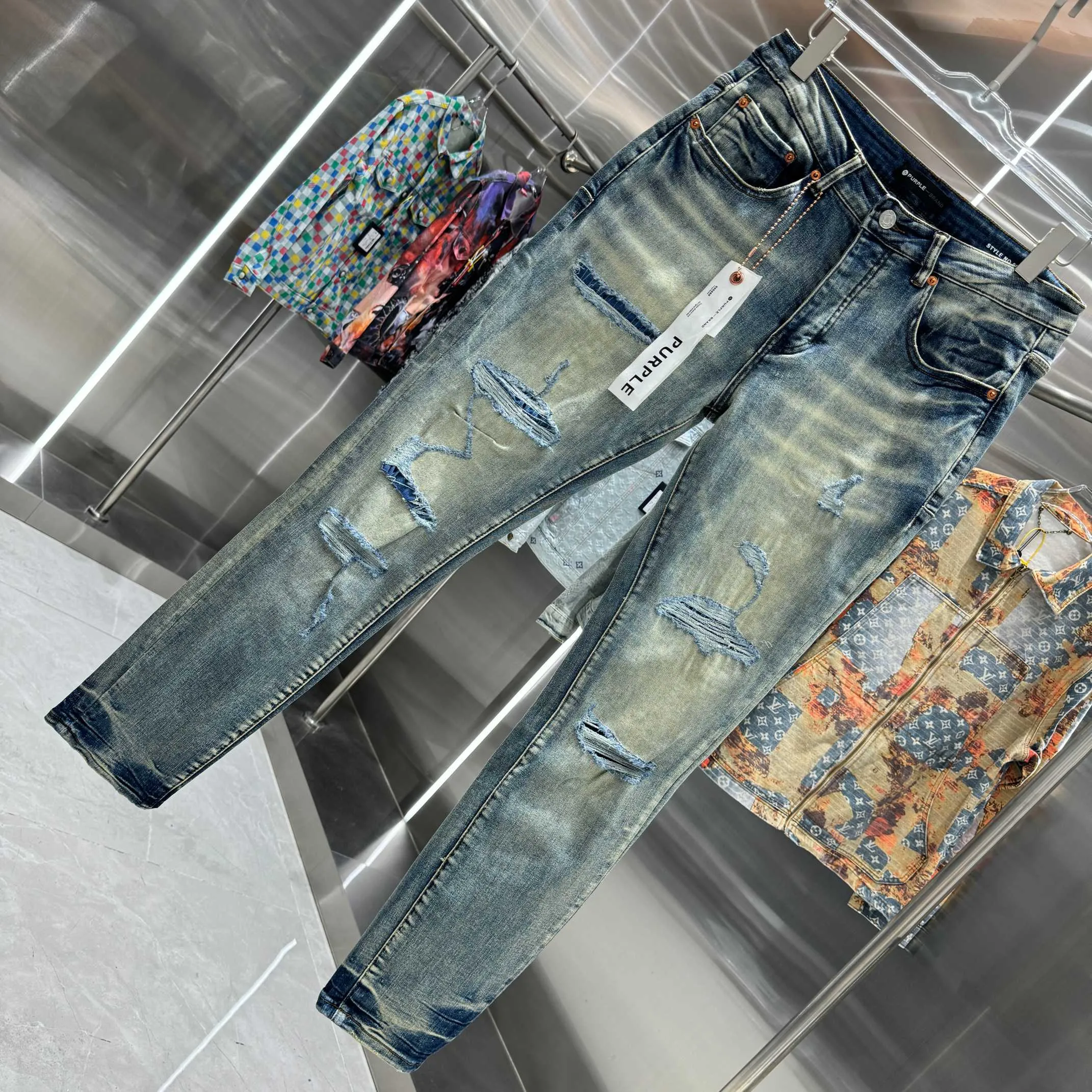 🅿️310 Purple Brand ripped and frayed street style slim fit stretch jeans with small feet Color Blue Size 30 32 34 36 38