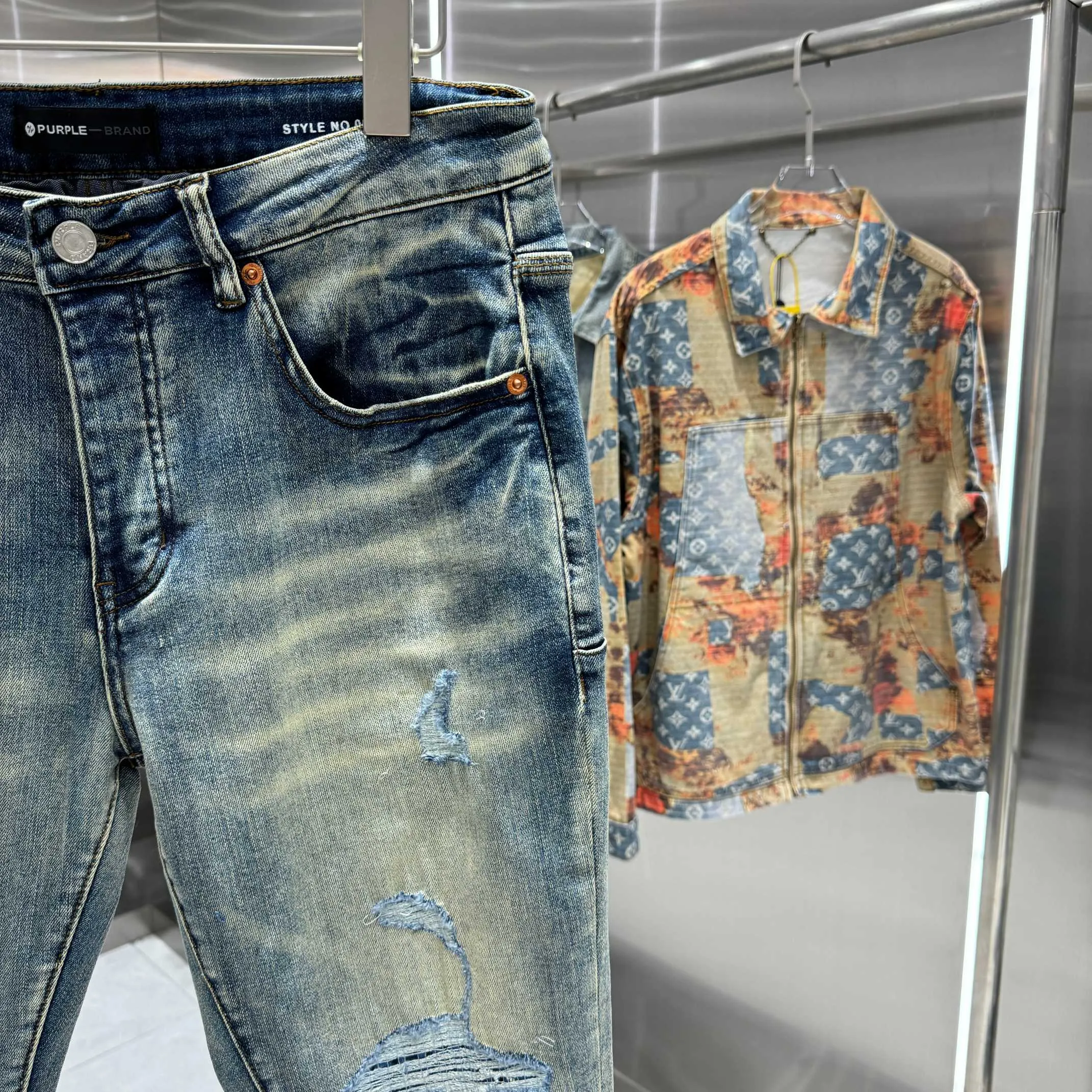 🅿️310 Purple Brand ripped and frayed street style slim fit stretch jeans with small feet Color Blue Size 30 32 34 36 38