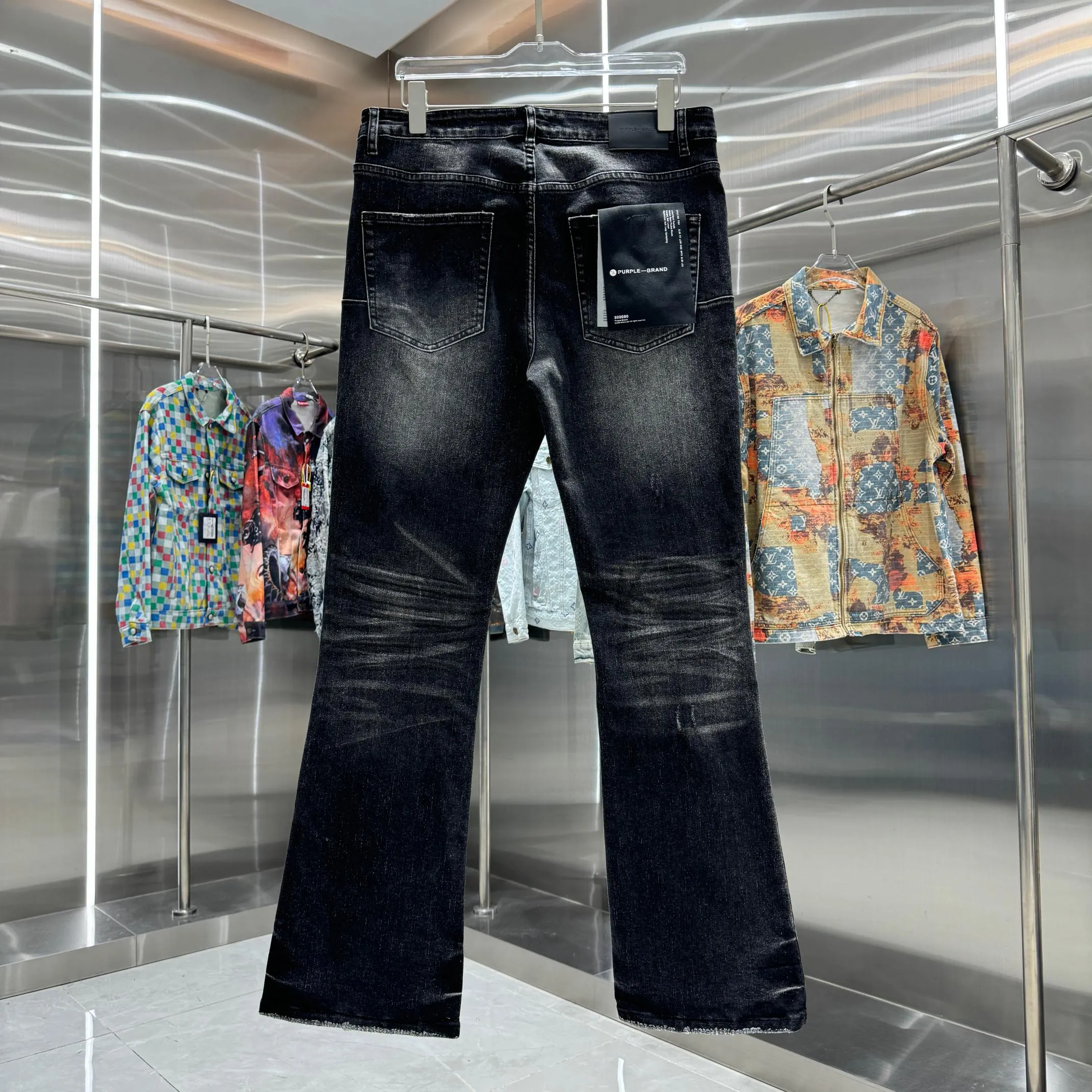 🅿️310 Purple Brand ripped craft street style micro-flared stretch jeans Color Black Size 30 32 34 36 38