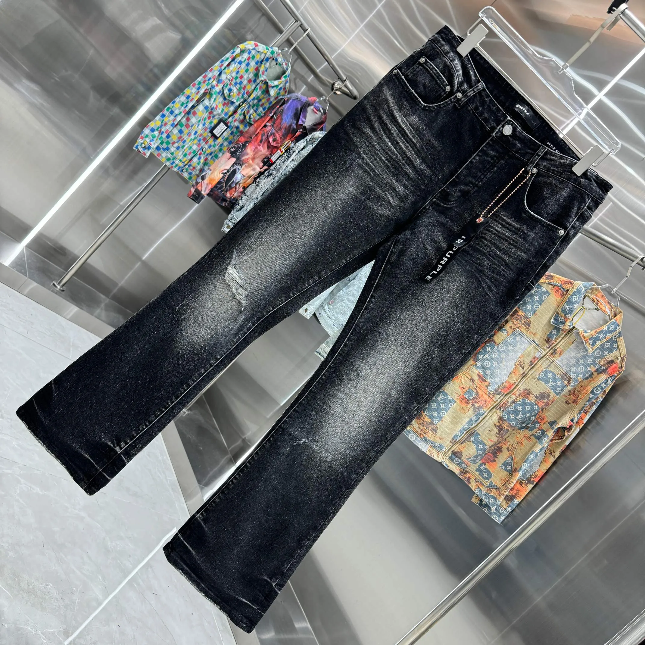 🅿️310 Purple Brand ripped craft street style micro-flared stretch jeans Color Black Size 30 32 34 36 38