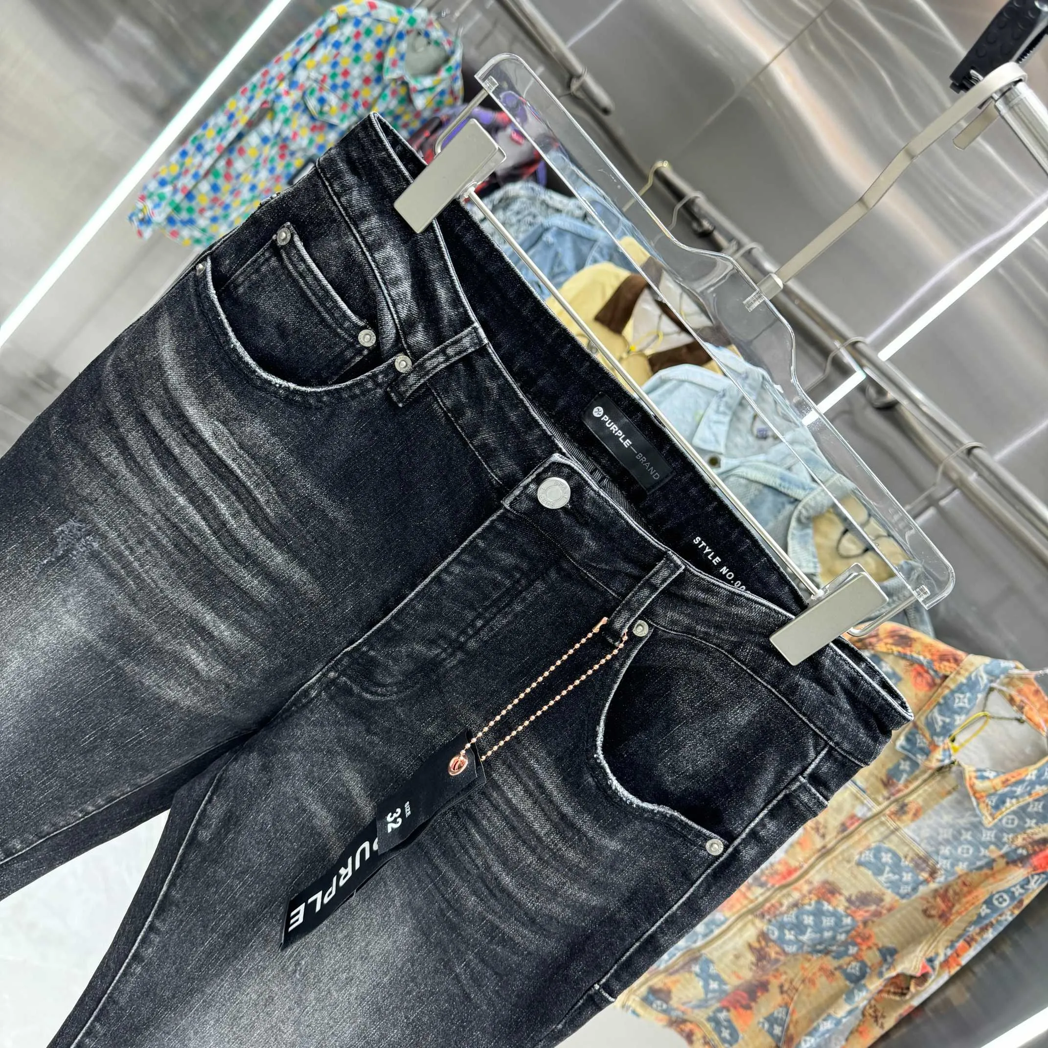 🅿️310 Purple Brand ripped craft street style micro-flared stretch jeans Color Black Size 30 32 34 36 38