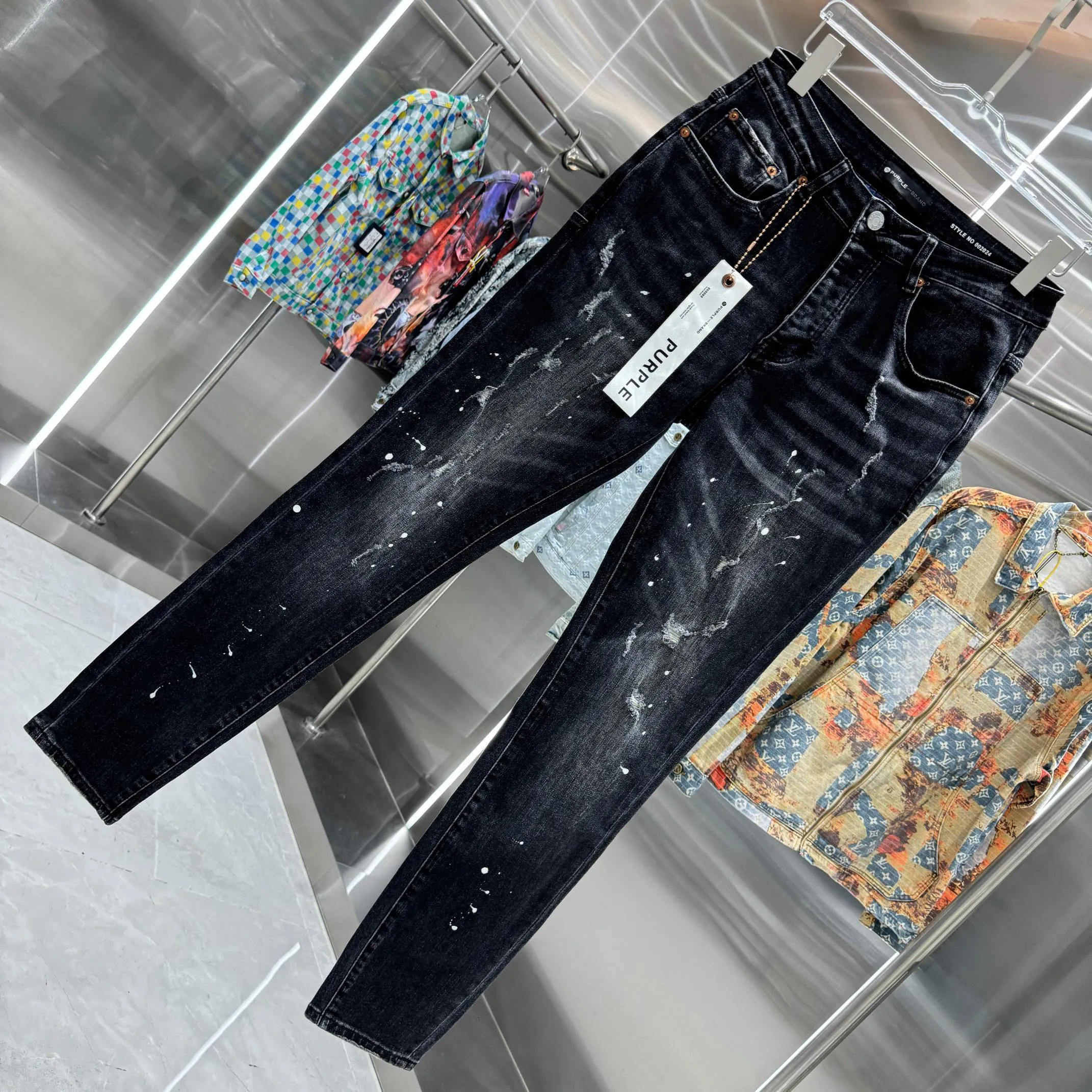 🅿️310 Purple Brand ripped graffiti craft street fashion slim fit stretch jeans Color Black Size 30 32 34 36 38