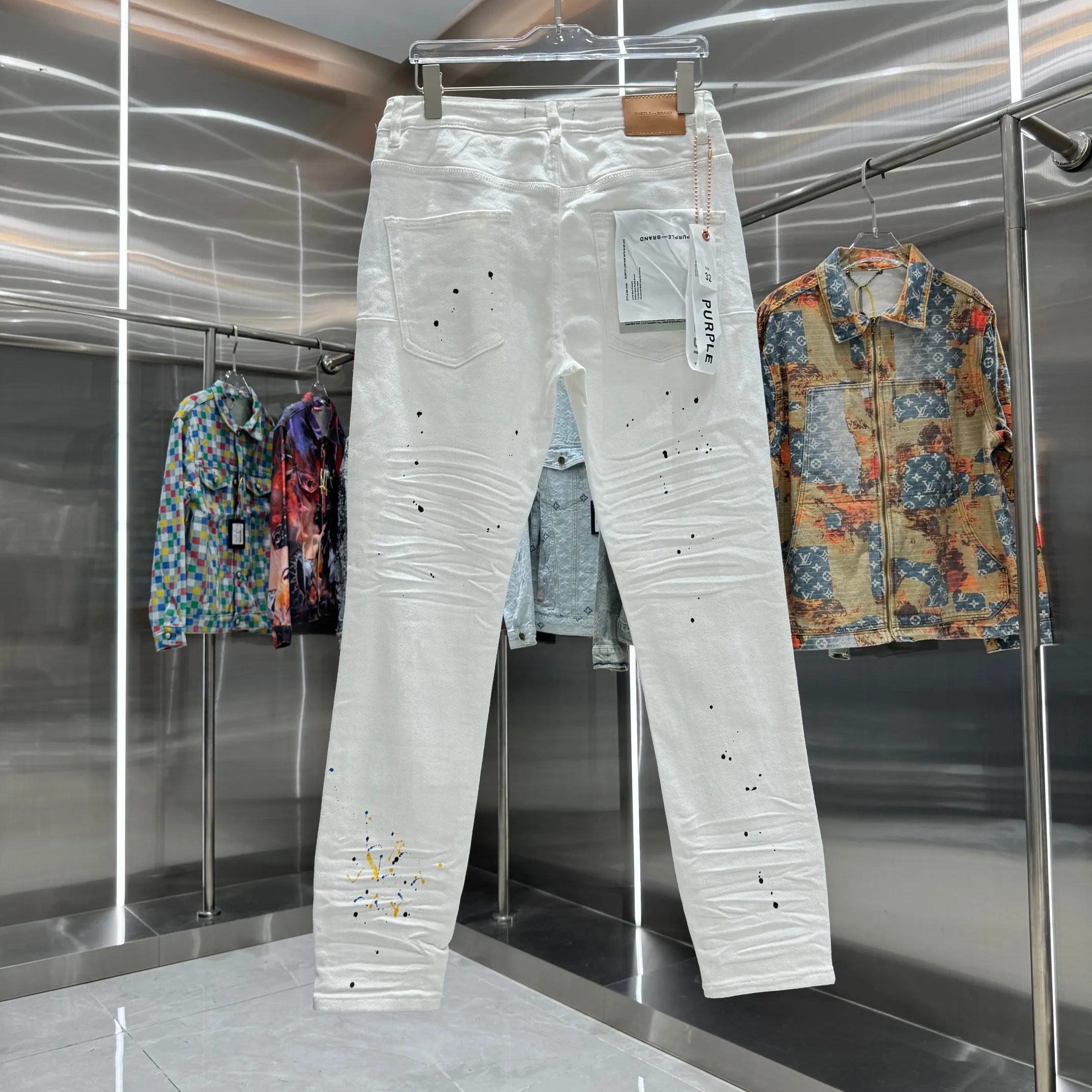 🅿️310 Purple Brand ripped graffiti craft street fashion slim fit stretch jeans color white code number 30 32 34 36 38