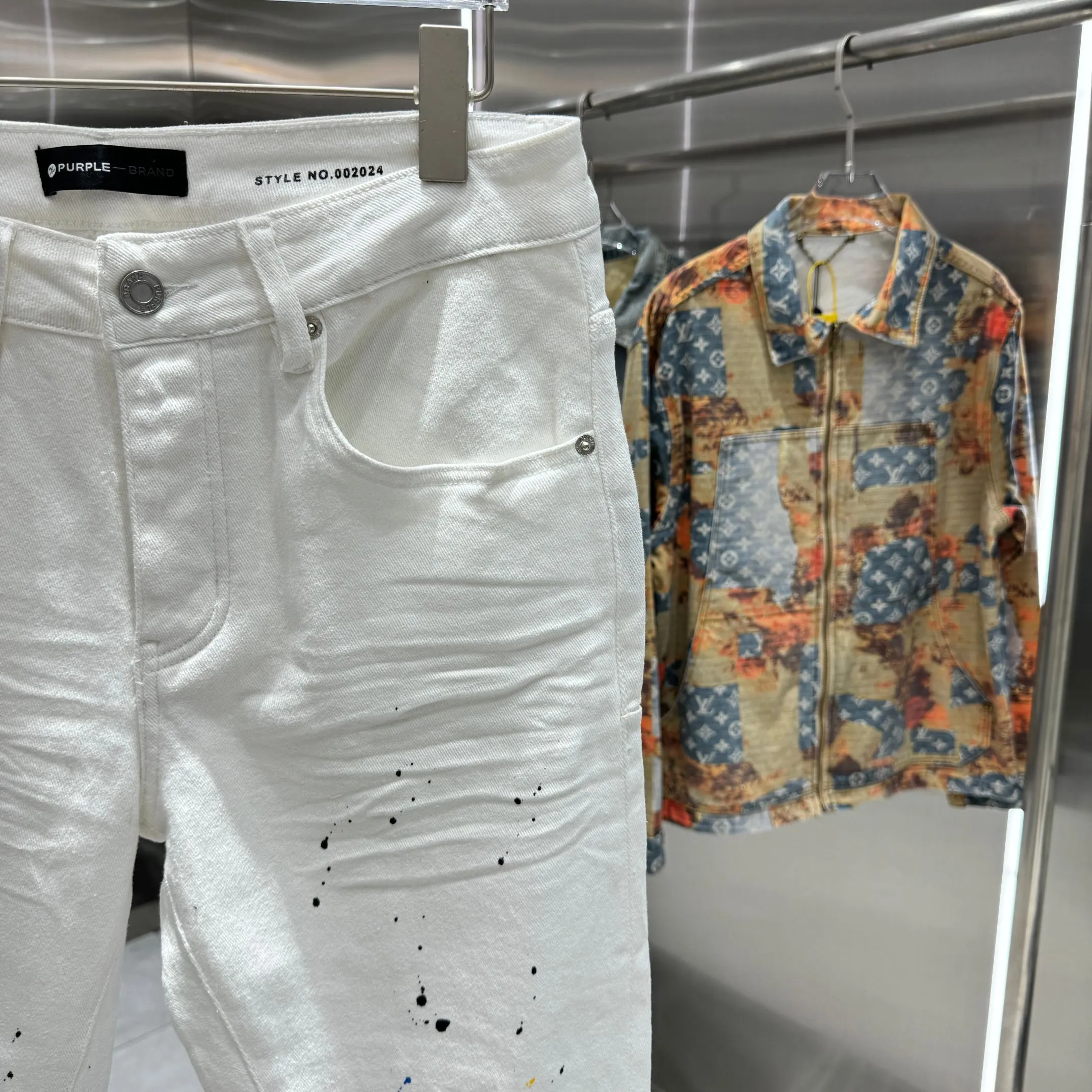🅿️310 Purple Brand ripped graffiti craft street fashion slim fit stretch jeans color white code number 30 32 34 36 38
