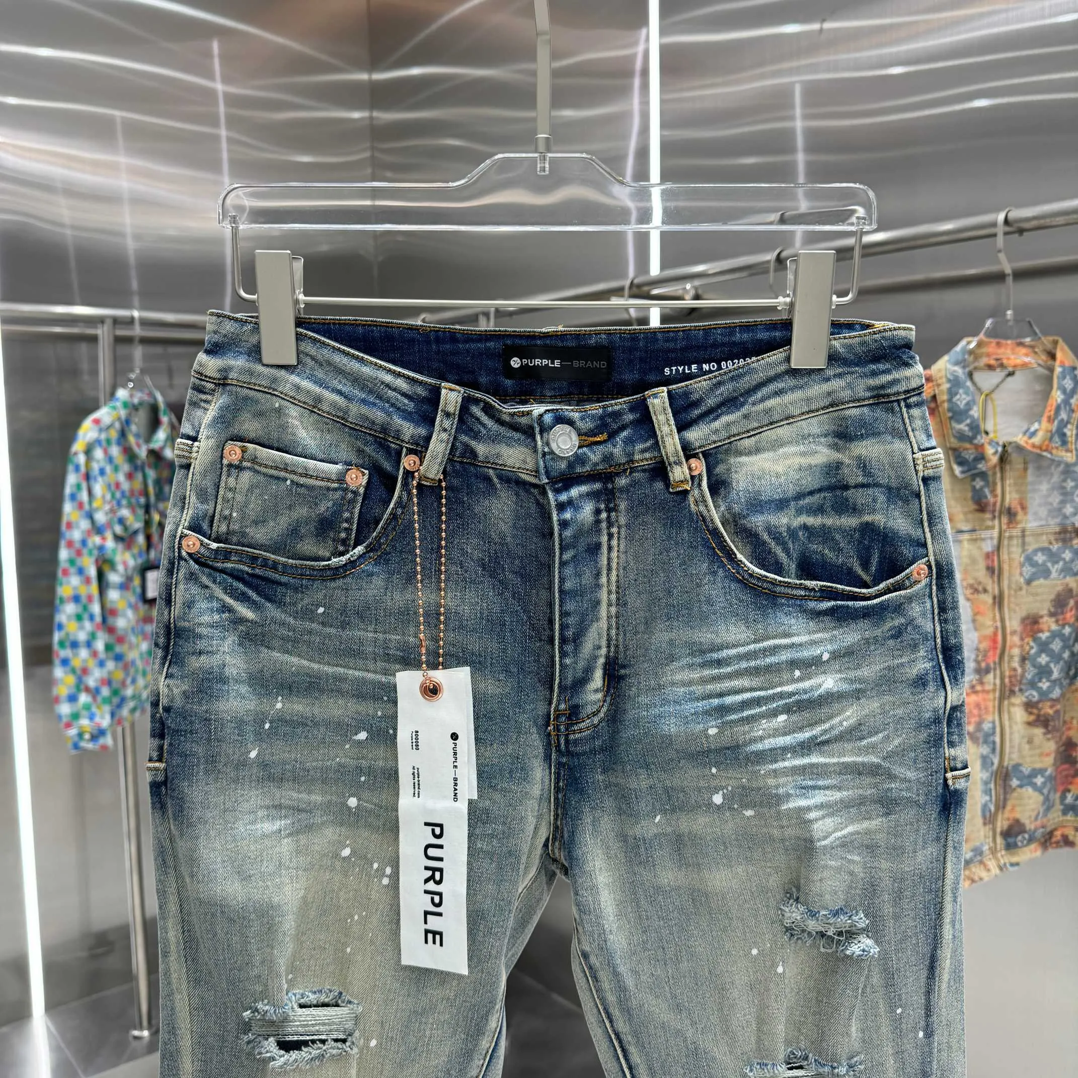 🅿️310 Purple Brand ripped graffiti craft street fashion slim fit stretch jeans color blue code number 30 32 34 36 38