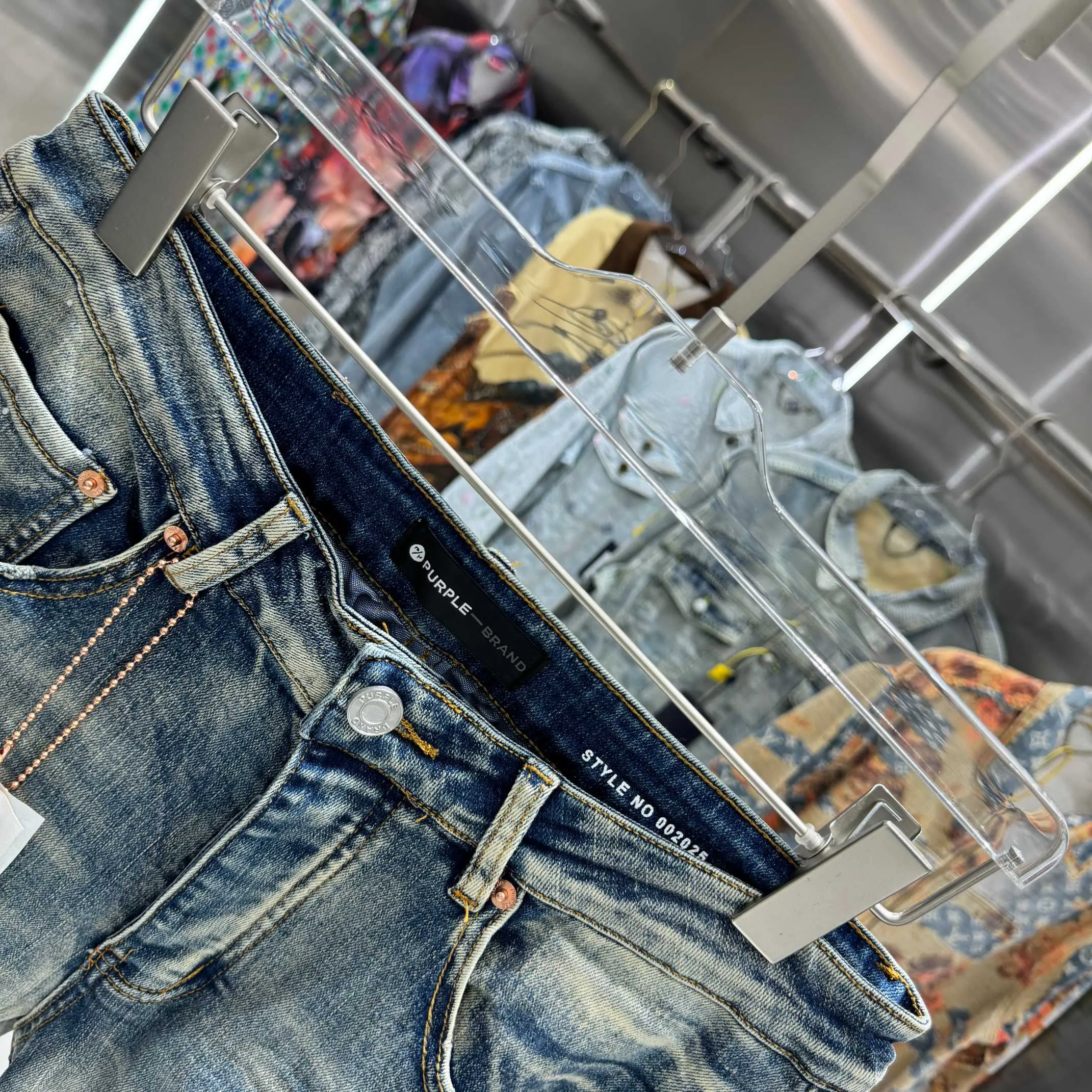 🅿️310 Purple Brand ripped graffiti craft street fashion slim fit stretch jeans color blue code number 30 32 34 36 38