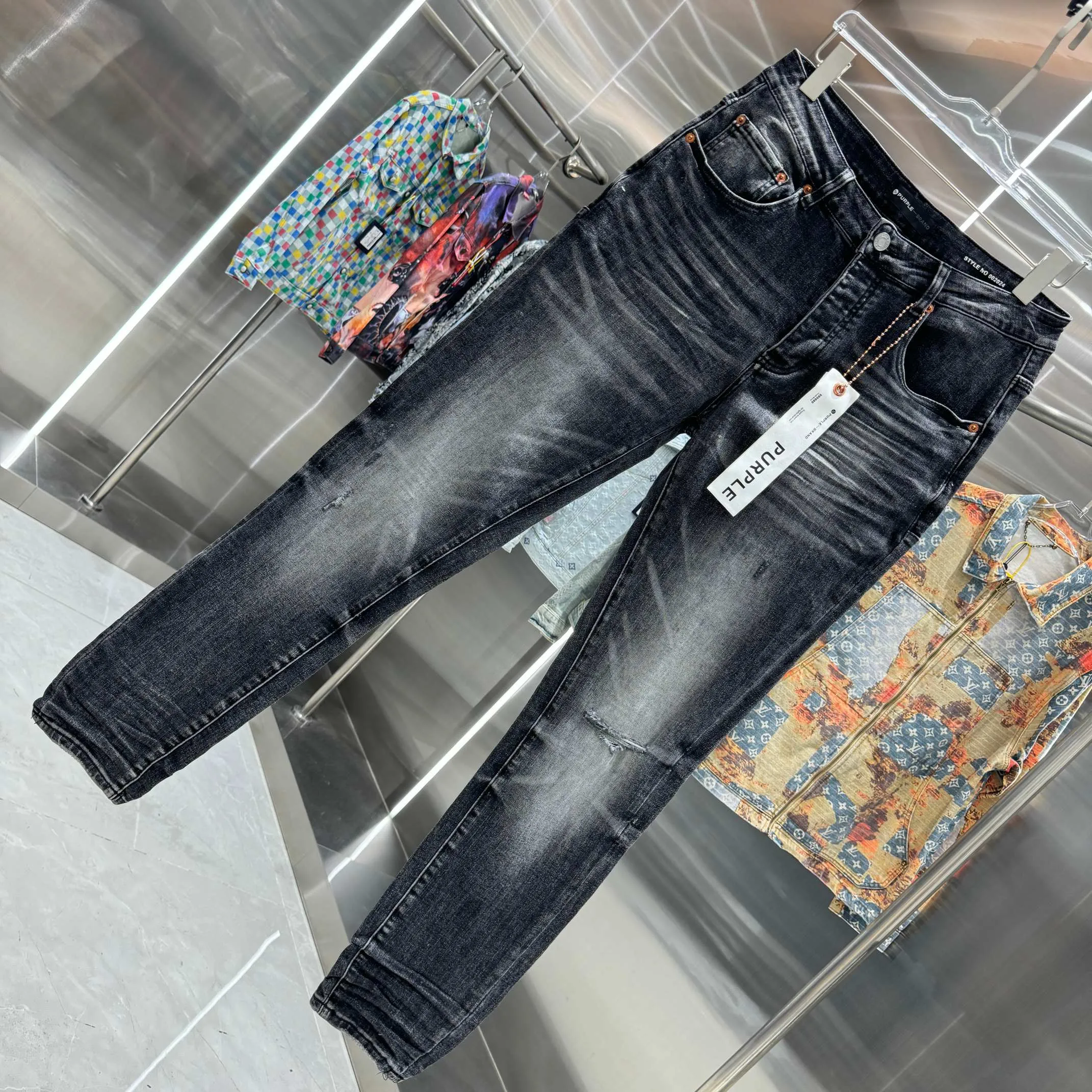 🅿️310 Purple Brand Washed Distressed Street Fashion Slim Fit Small Foot Stretch Jeans Color Black Size 30 32 34 36 38